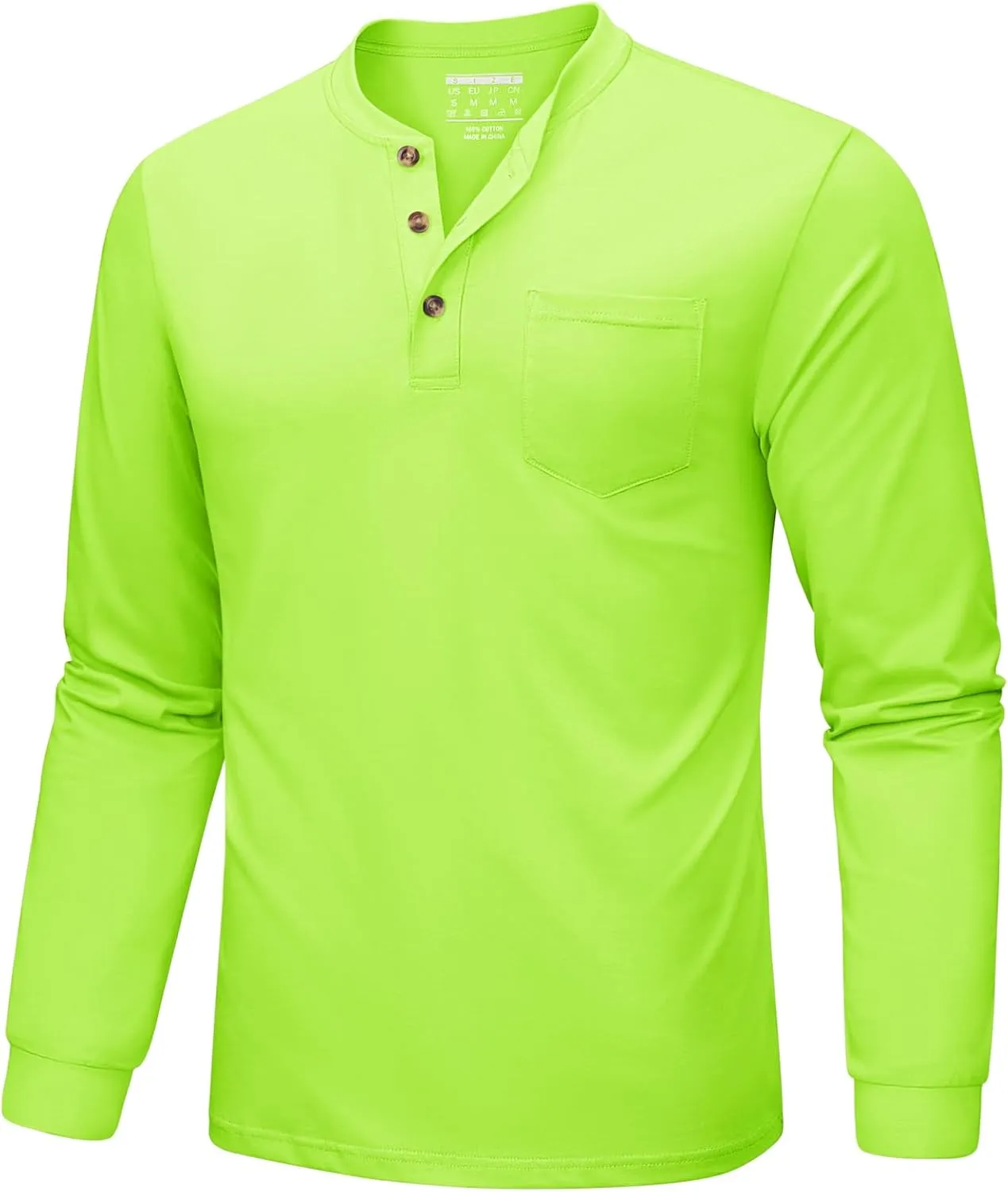 MAGNIVIT Mens Henley Shirts Long Sleeve Fall Cotton Casual T-Shirts with Pocket Plain Moisture Wicking Tee with 3 Button