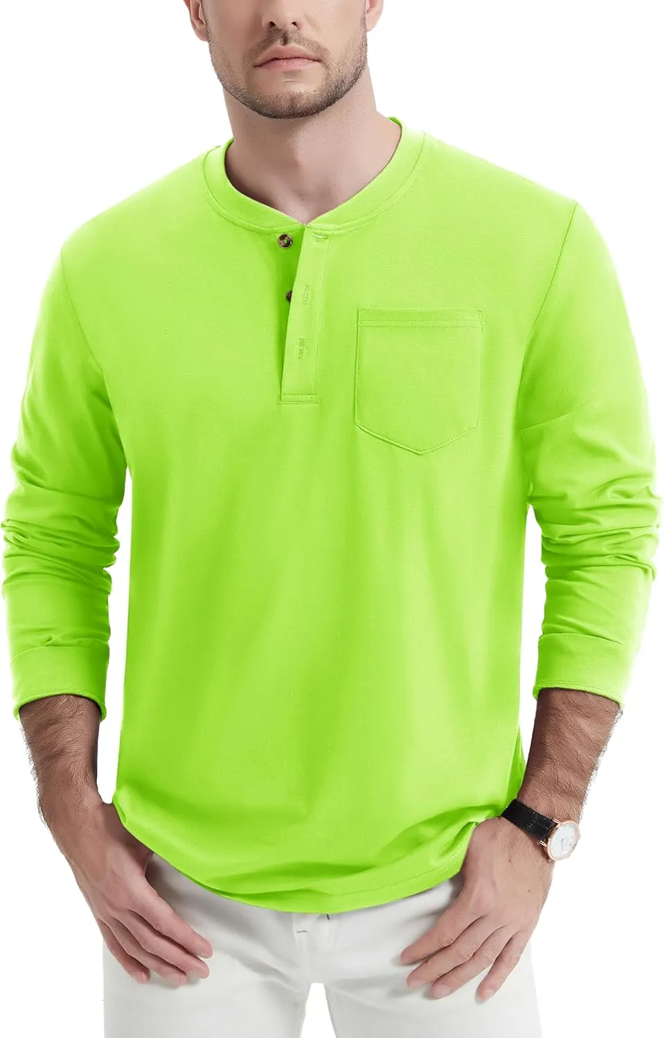 MAGNIVIT Mens Henley Shirts Long Sleeve Fall Cotton Casual T-Shirts with Pocket Plain Moisture Wicking Tee with 3 Button