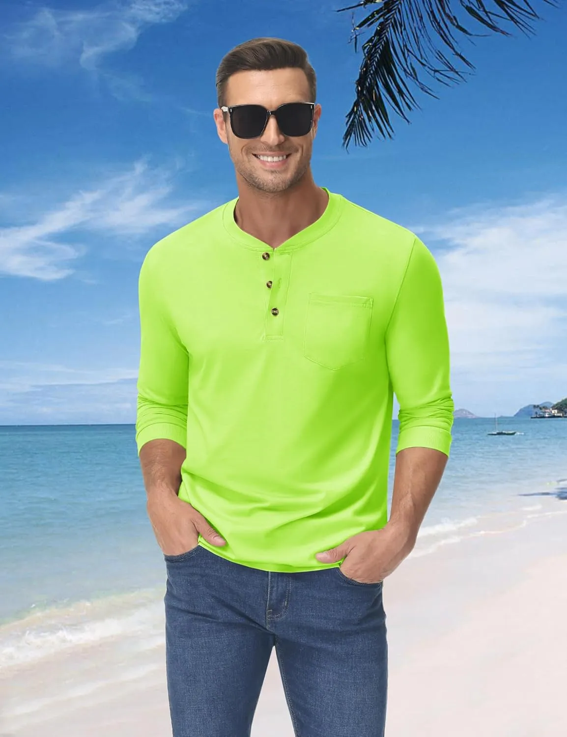 MAGNIVIT Mens Henley Shirts Long Sleeve Fall Cotton Casual T-Shirts with Pocket Plain Moisture Wicking Tee with 3 Button