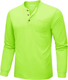 MAGNIVIT Mens Henley Shirts Long Sleeve Fall Cotton Casual T-Shirts with Pocket Plain Moisture Wicking Tee with 3 Button