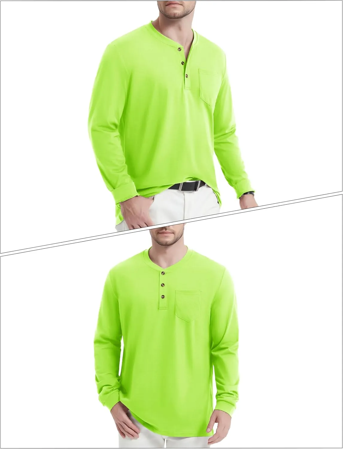 MAGNIVIT Mens Henley Shirts Long Sleeve Fall Cotton Casual T-Shirts with Pocket Plain Moisture Wicking Tee with 3 Button