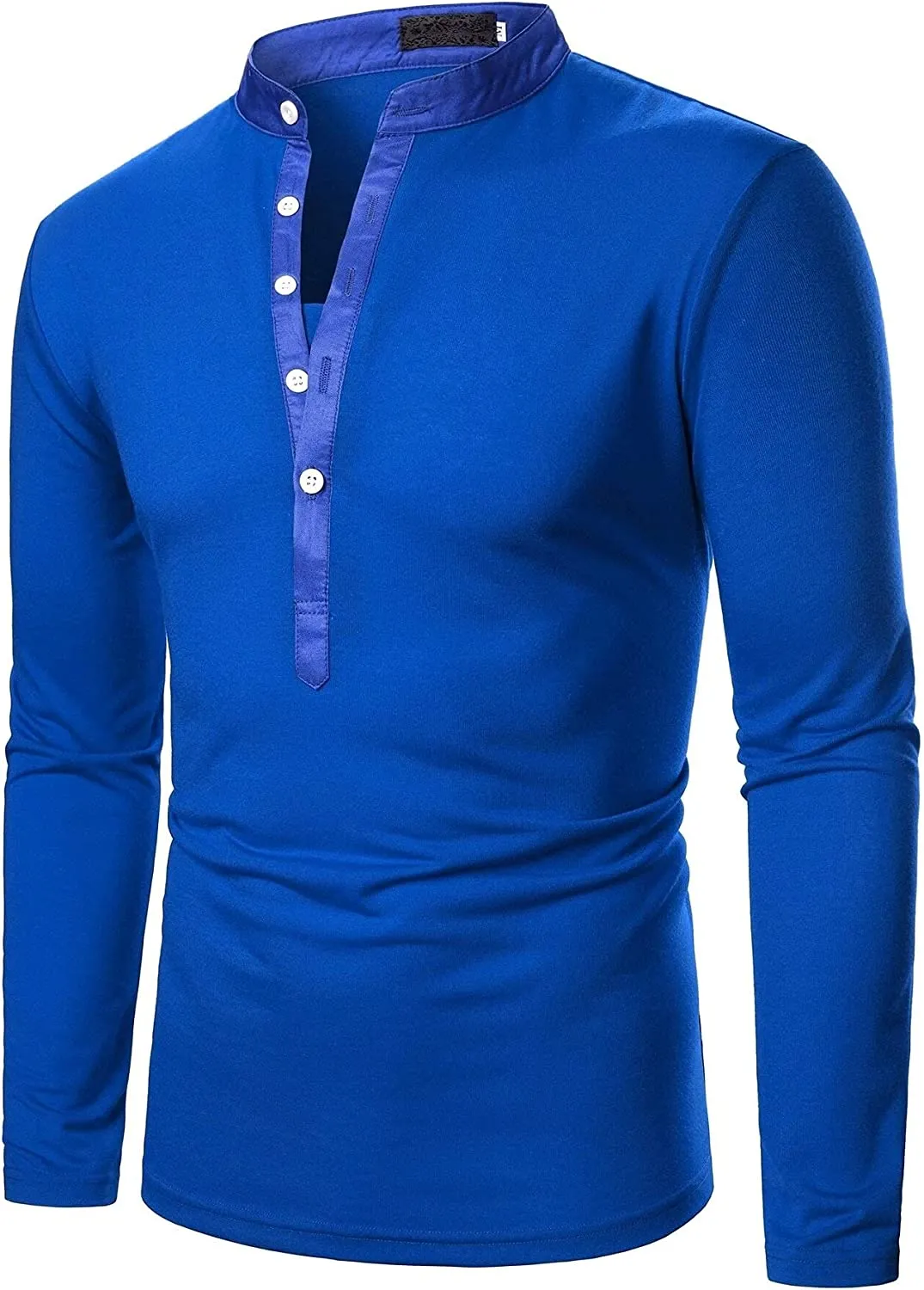 Men's Blue Casual Long Sleeve Henley Shirt