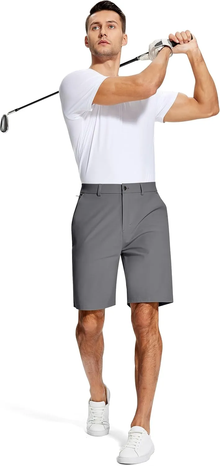 Mens Golf Dress Shorts 9 Inch with 5 Pockets Stretch Lightweight Quick Dry Chino Flat Front Shorts for Work Casual