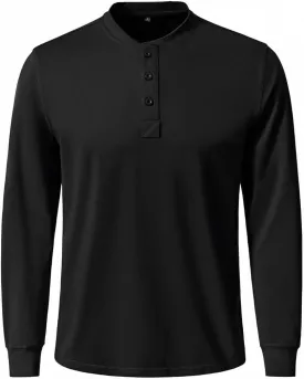 Men's Stretch Cotton Knit Warm Henley Shirt Casual Long Sleeve Top