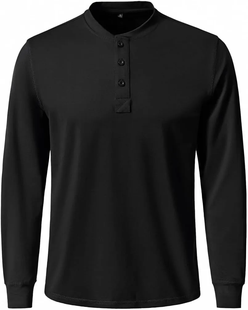 Men's Stretch Cotton Knit Warm Henley Shirt Casual Long Sleeve Top
