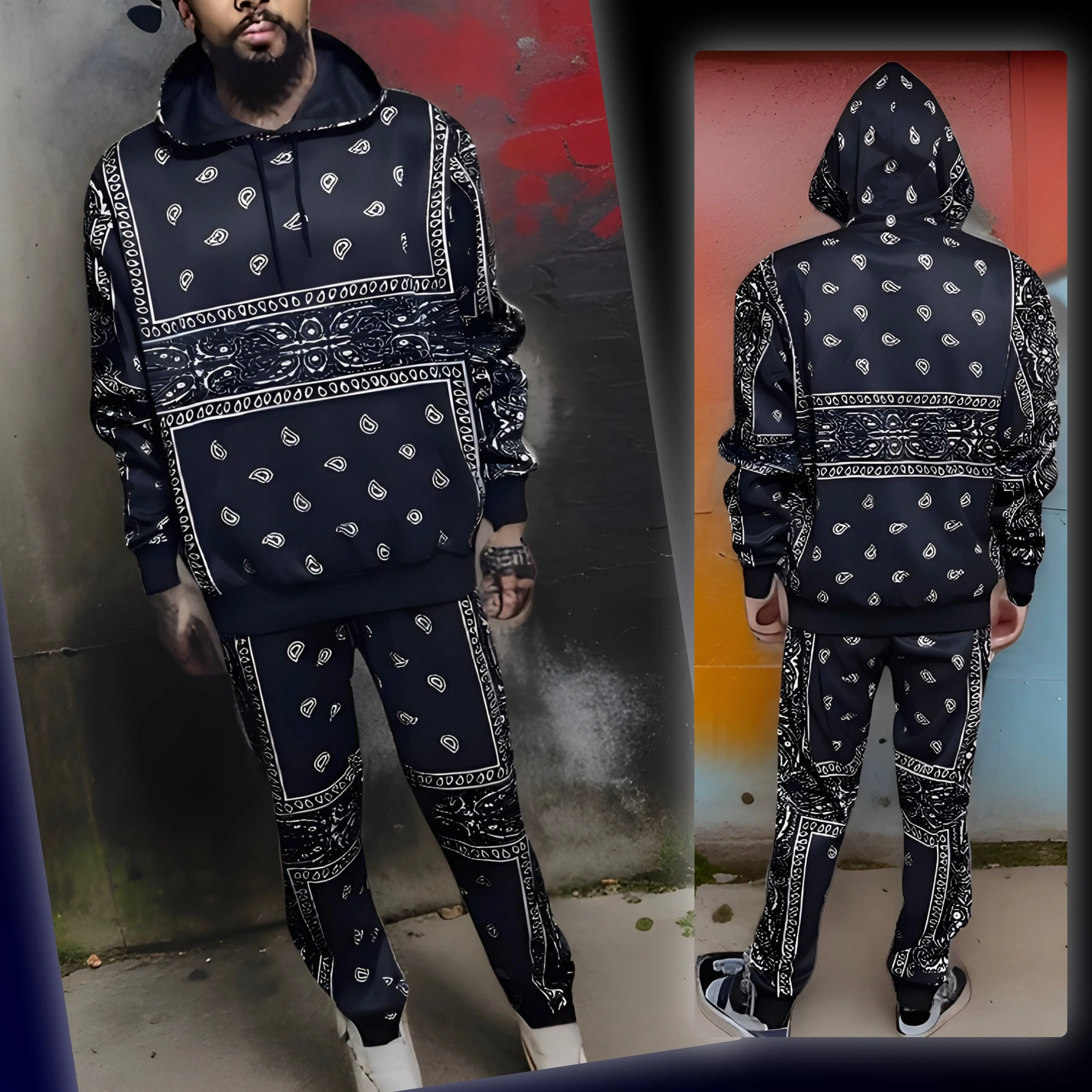 ^NAVY BANDANA^ JOGGER SWEATSUITS *BLUE PAISLEY* (FLEECY SOFT LINED)