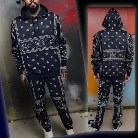 ^NAVY BANDANA^ JOGGER SWEATSUITS *BLUE PAISLEY* (FLEECY SOFT LINED)