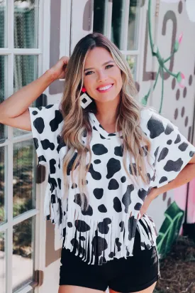 On The Fringe Cow Print Crop Top