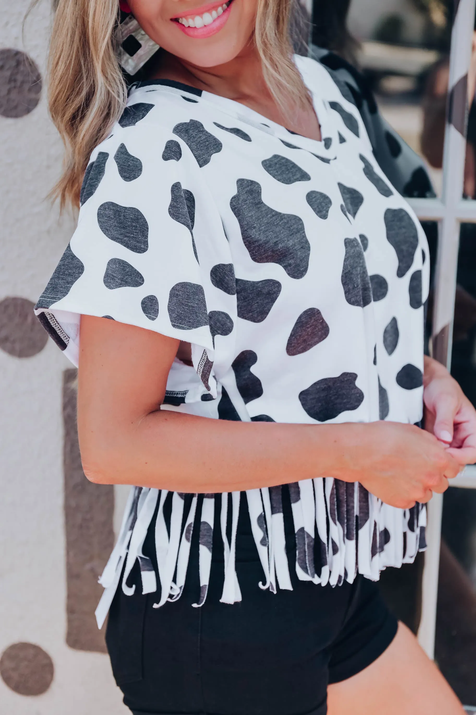 On The Fringe Cow Print Crop Top