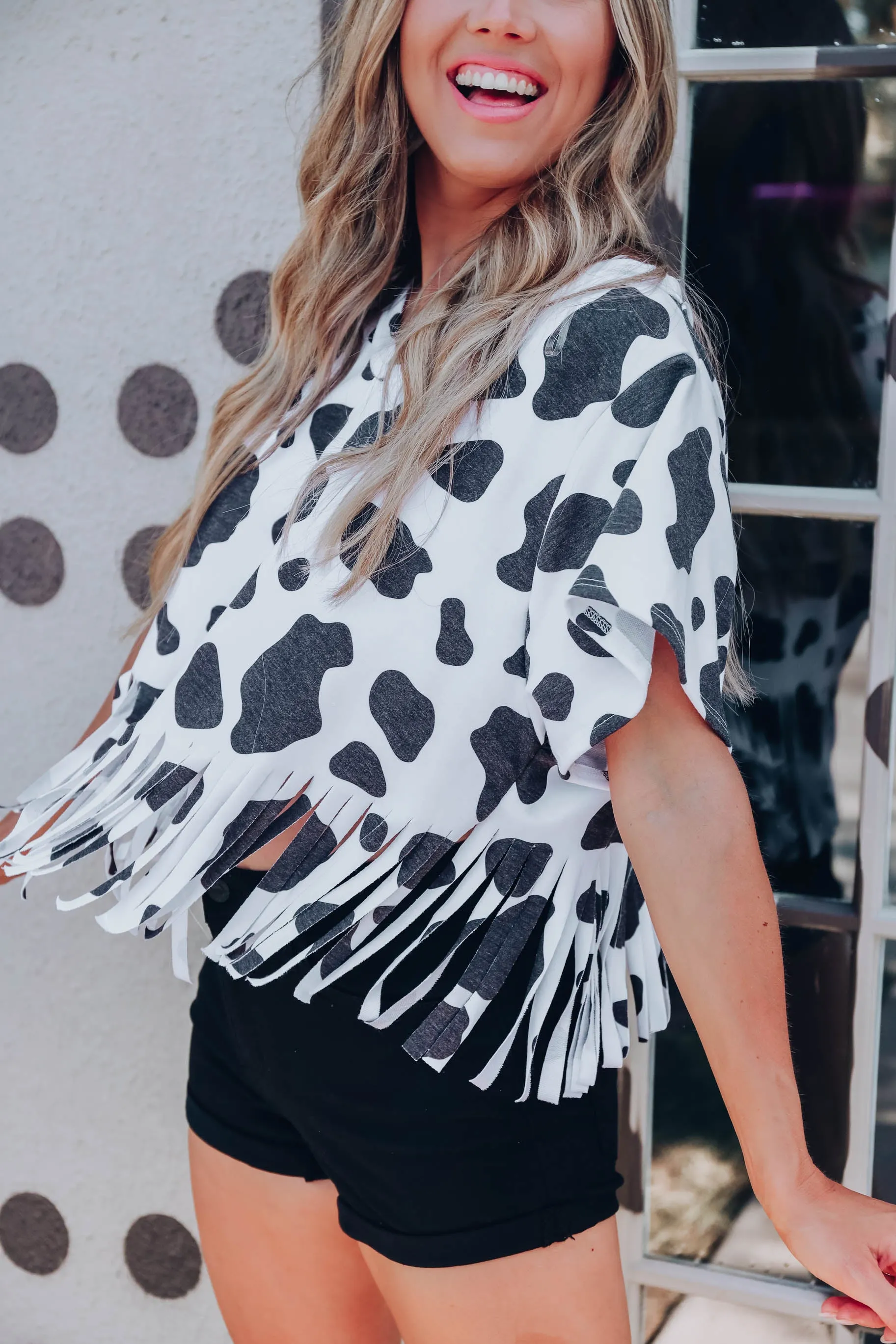 On The Fringe Cow Print Crop Top