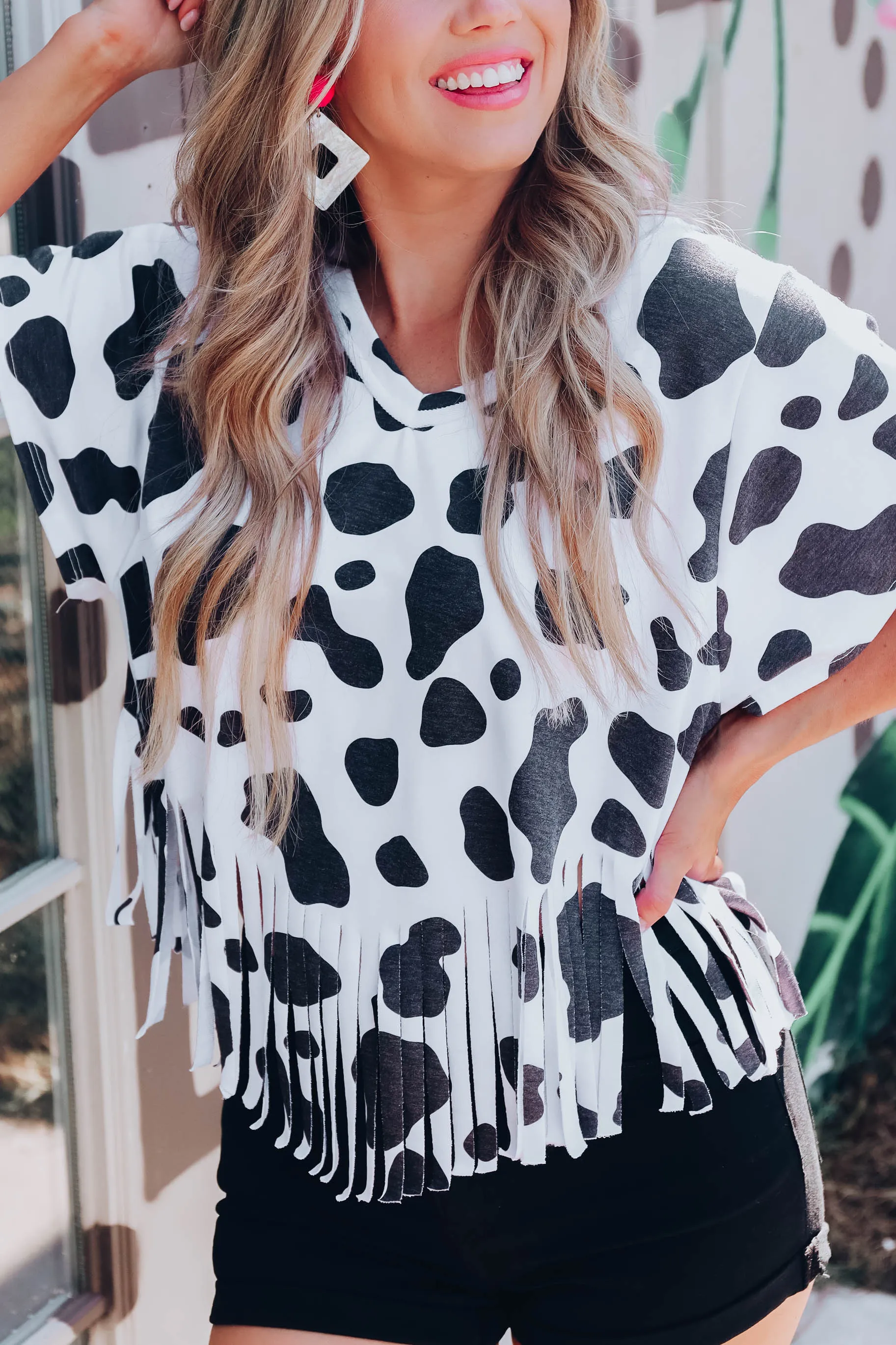 On The Fringe Cow Print Crop Top