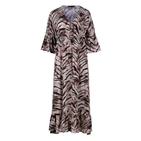Print Ruffle Detail Midi Dress