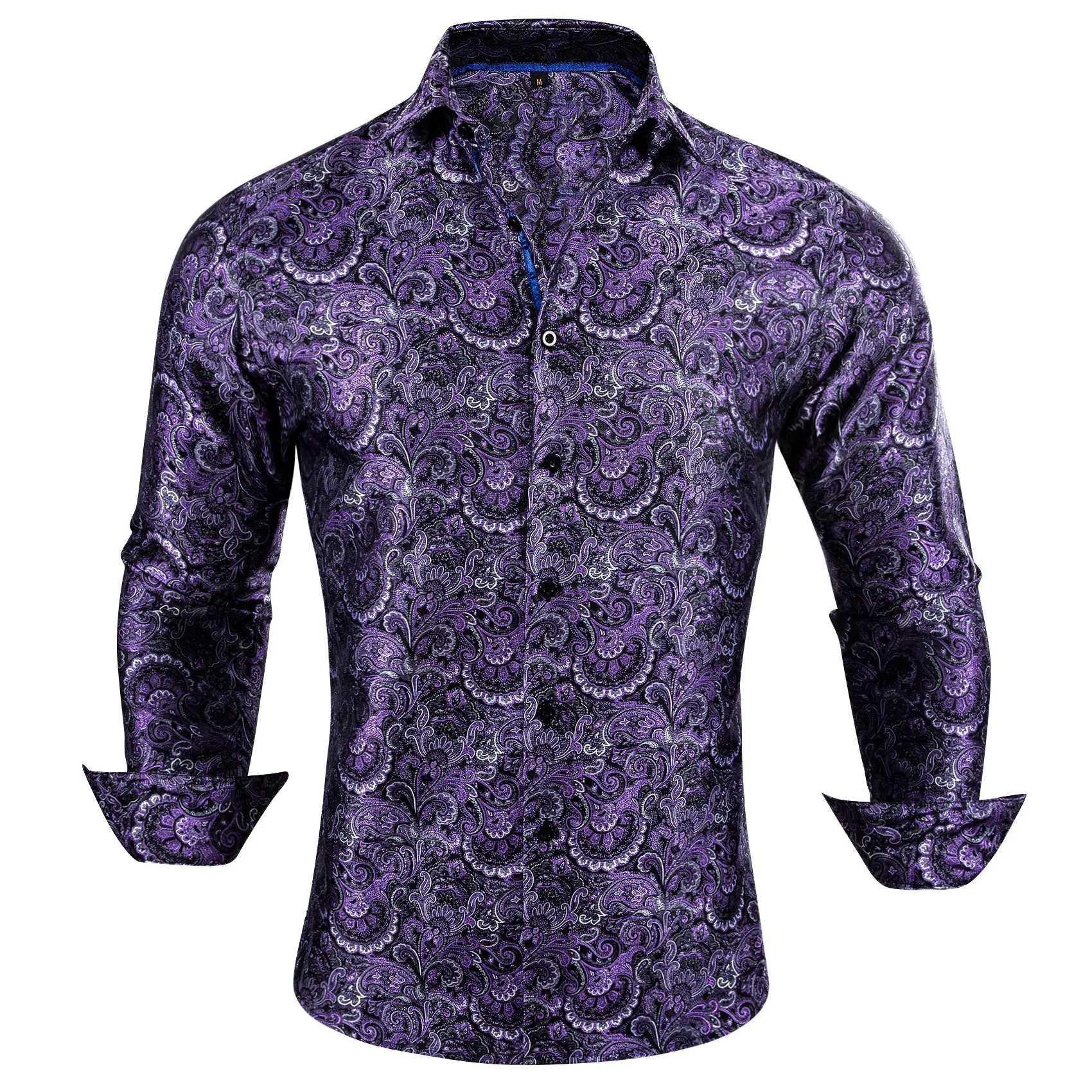 Purple Floral Silk Men's Long Sleeve Shirt