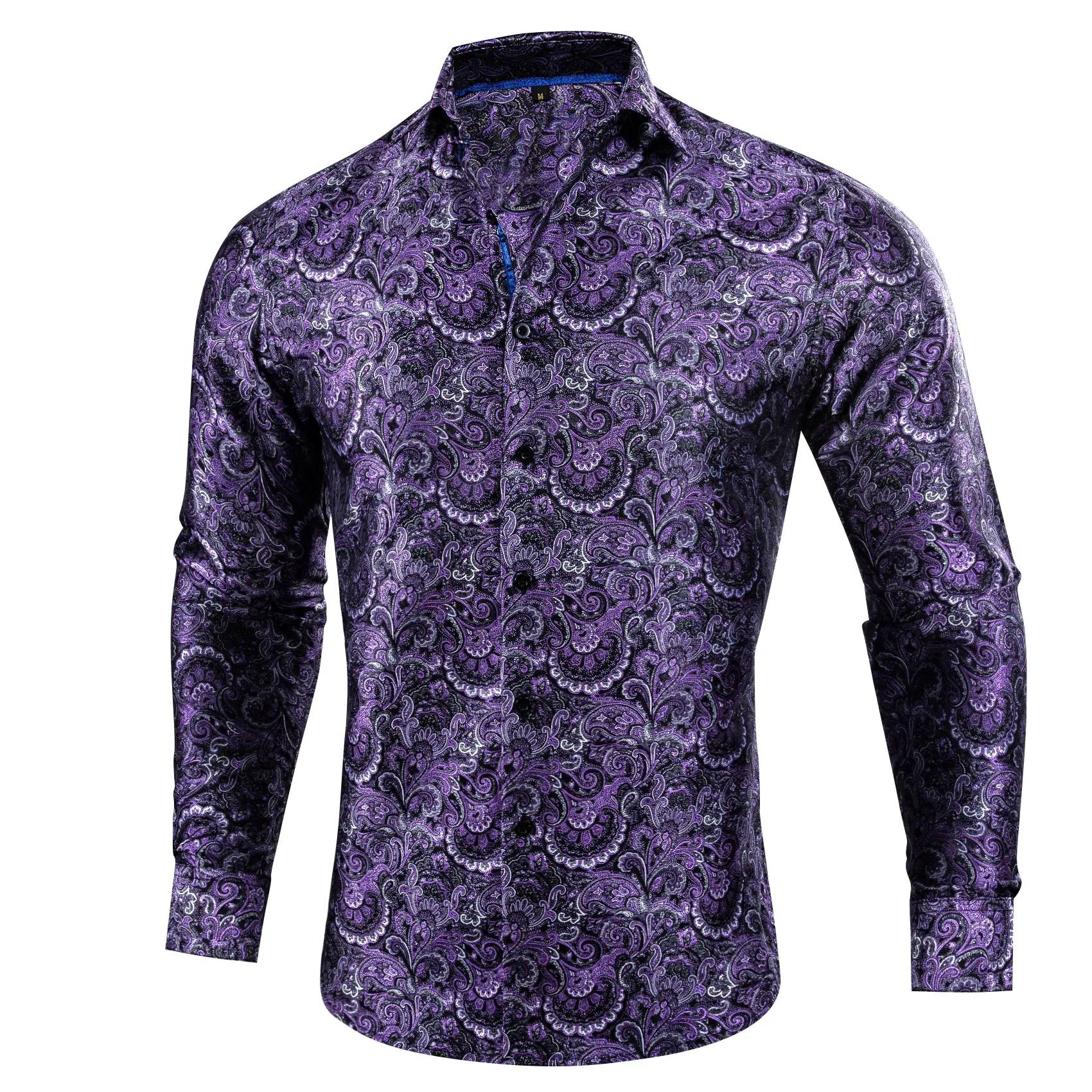 Purple Floral Silk Men's Long Sleeve Shirt