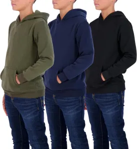 Real Essentials 3 Pack: Youth Fleece Long Sleeve Soft Pullover Hoodie Sweatshirt - Boys & Girls