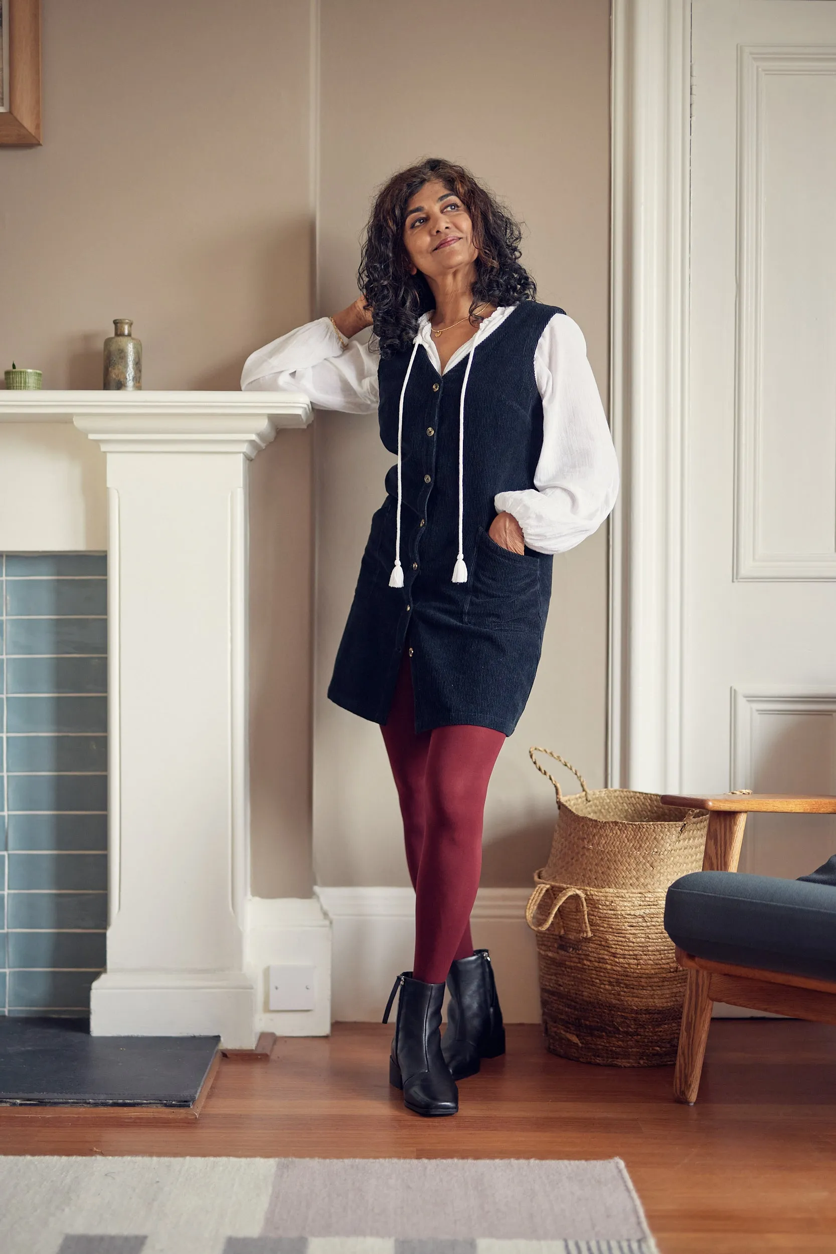 Sandie - Button Down Pinafore Dress - Black
