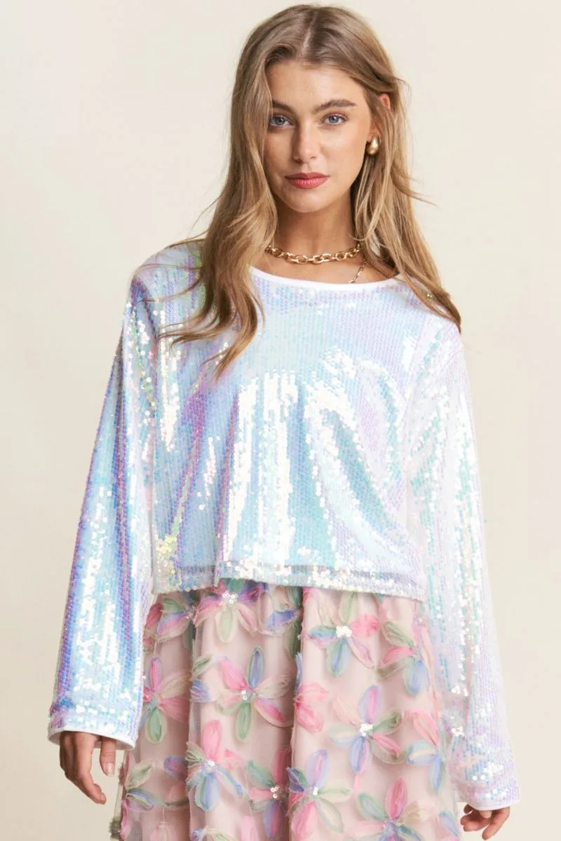 Sequins Long Sleeve Crop Top