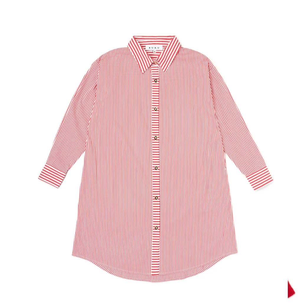 Slim Fit Boyfriend Shirtdress - Red Stripe