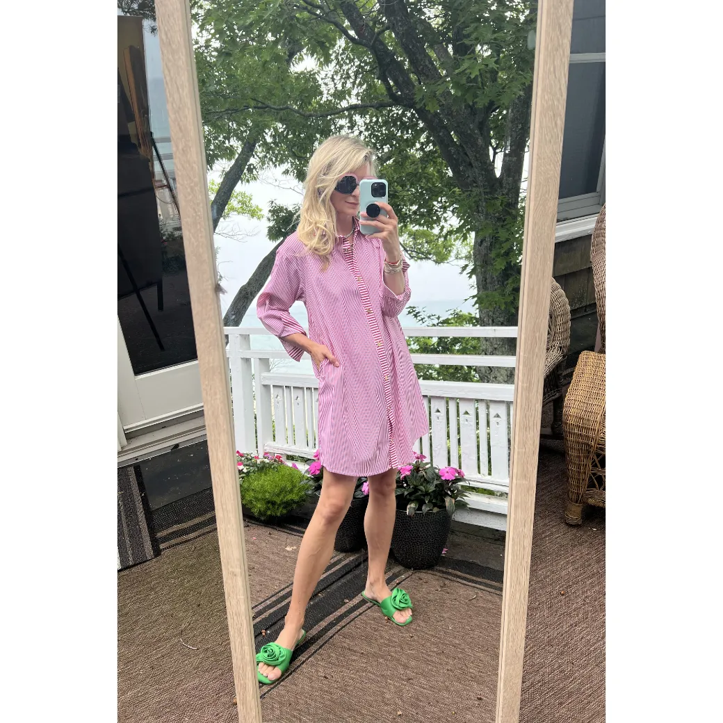Slim Fit Boyfriend Shirtdress - Red Stripe