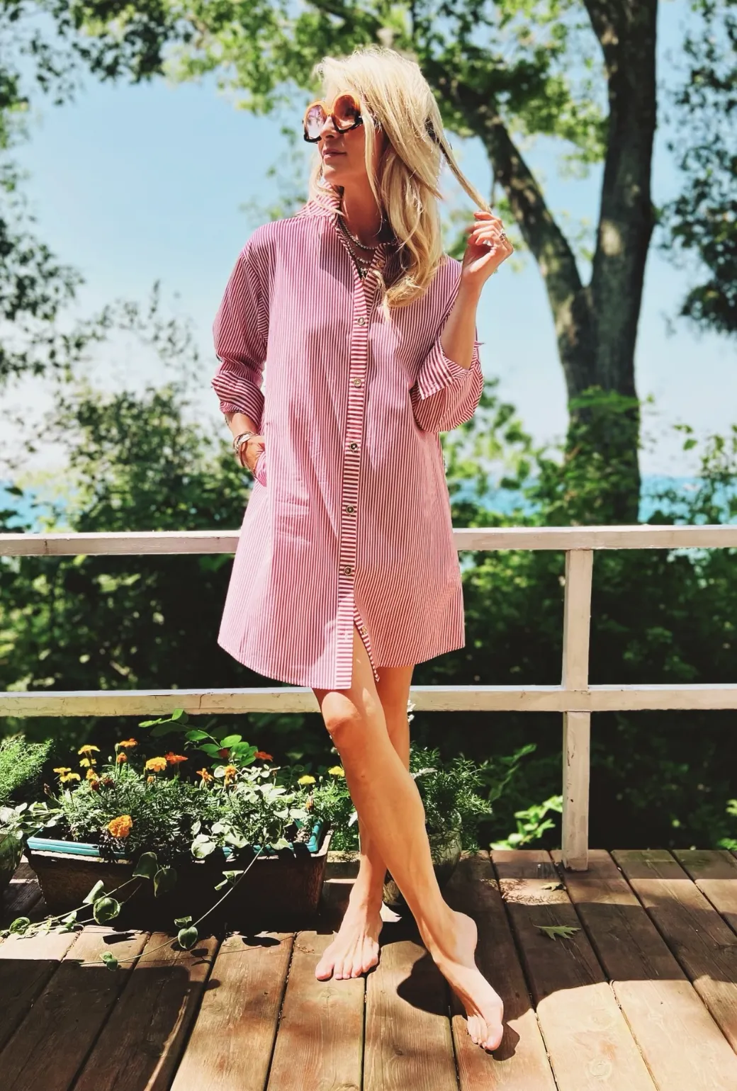 Slim Fit Boyfriend Shirtdress - Red Stripe