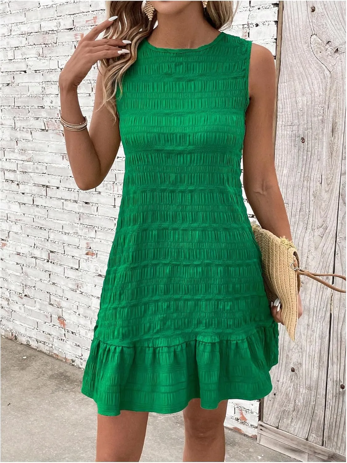 SOLY HUX Women's Tie Back Sleeveless Ruffle Hem Dress Summer Short Dresses