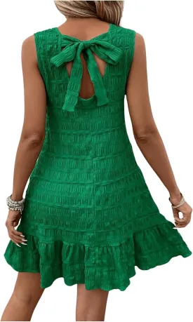 SOLY HUX Women's Tie Back Sleeveless Ruffle Hem Dress Summer Short Dresses
