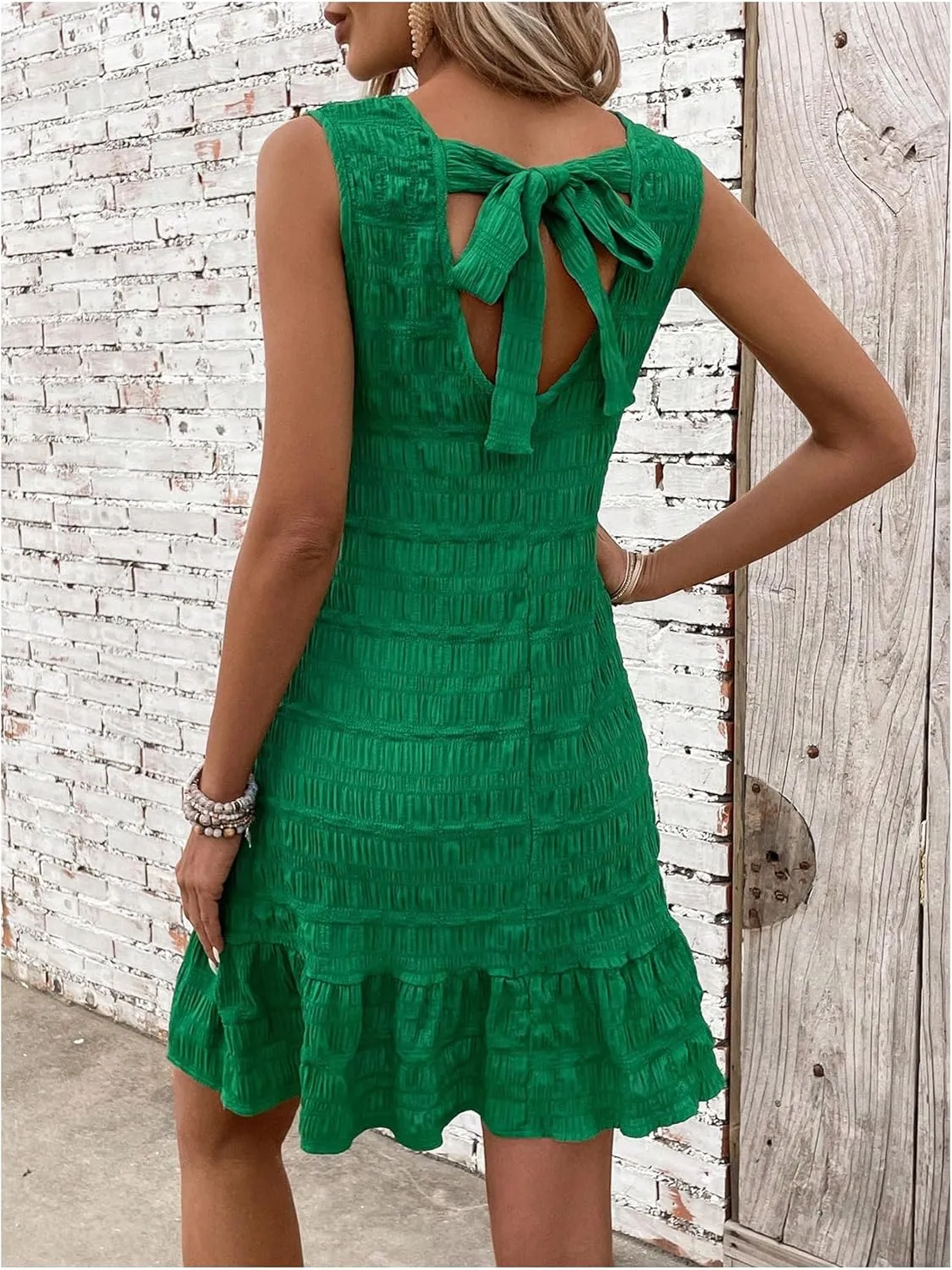 SOLY HUX Women's Tie Back Sleeveless Ruffle Hem Dress Summer Short Dresses