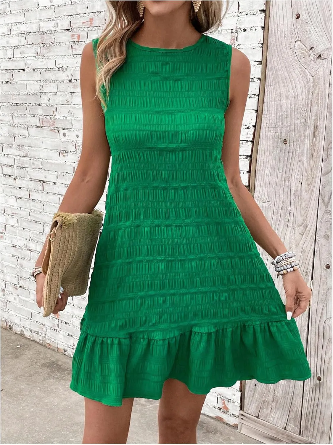 SOLY HUX Women's Tie Back Sleeveless Ruffle Hem Dress Summer Short Dresses