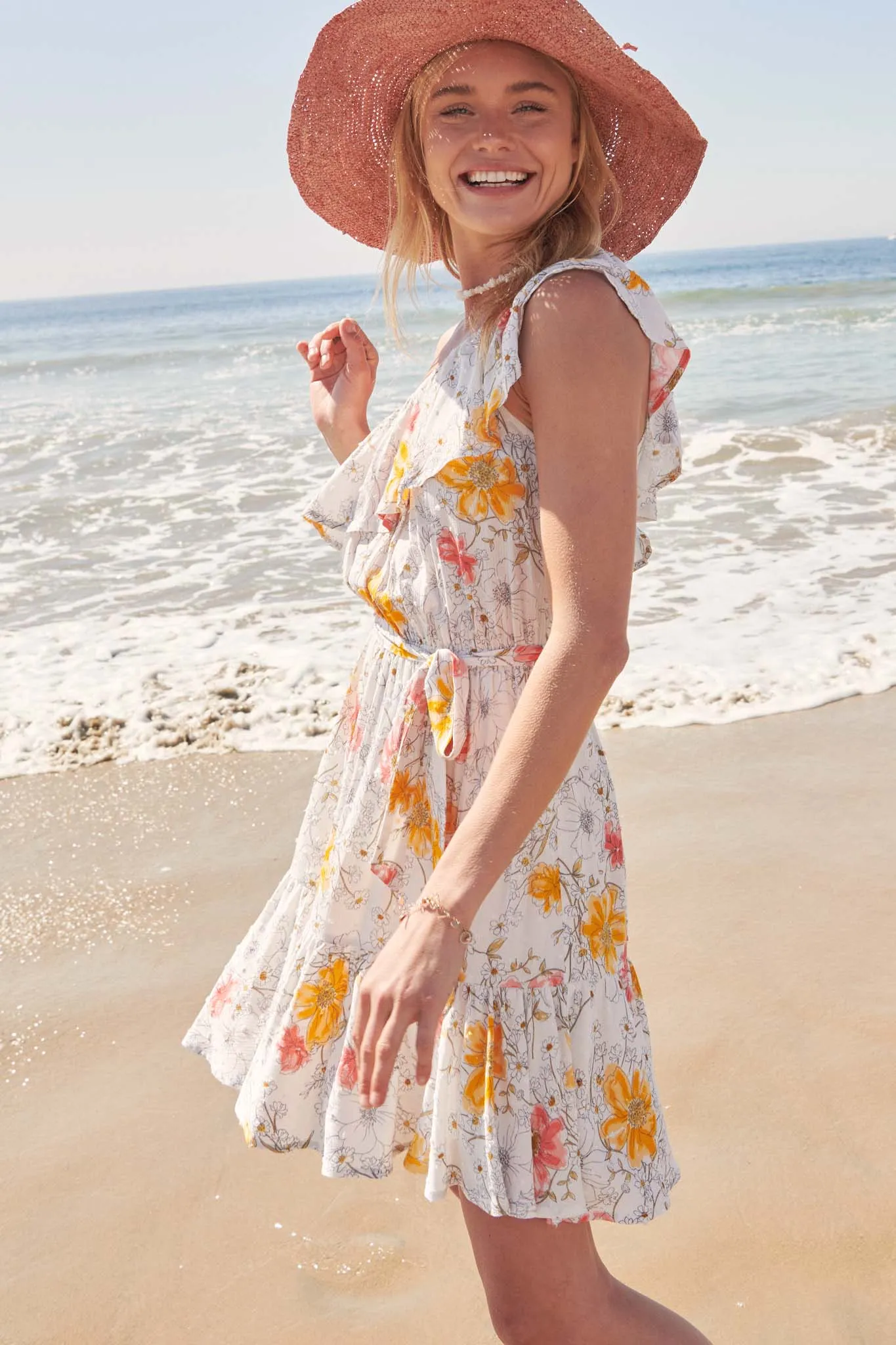 Spring Bloom Floral One Shoulder Mini Dress