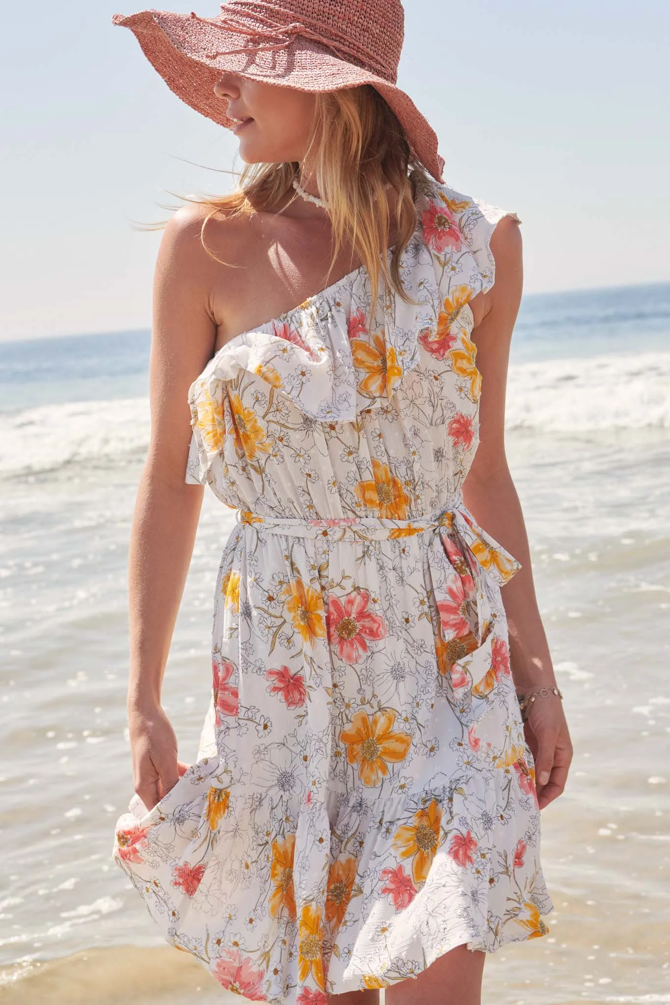 Spring Bloom Floral One Shoulder Mini Dress