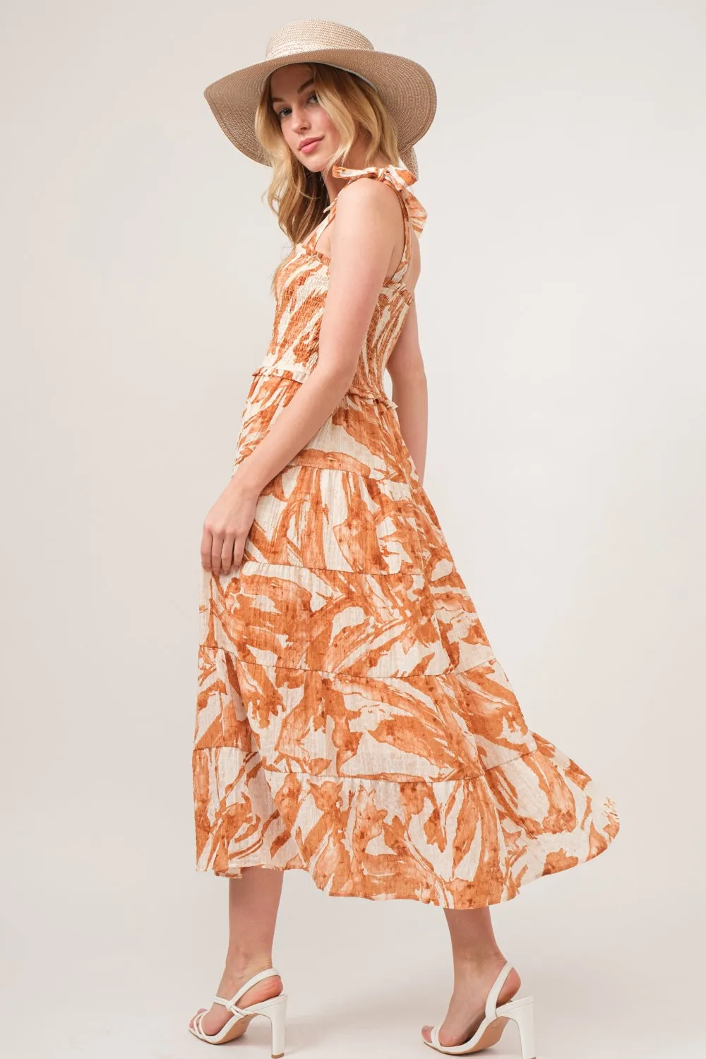 Sunday Stroll Tie Shoulder Smocked Midi Dress