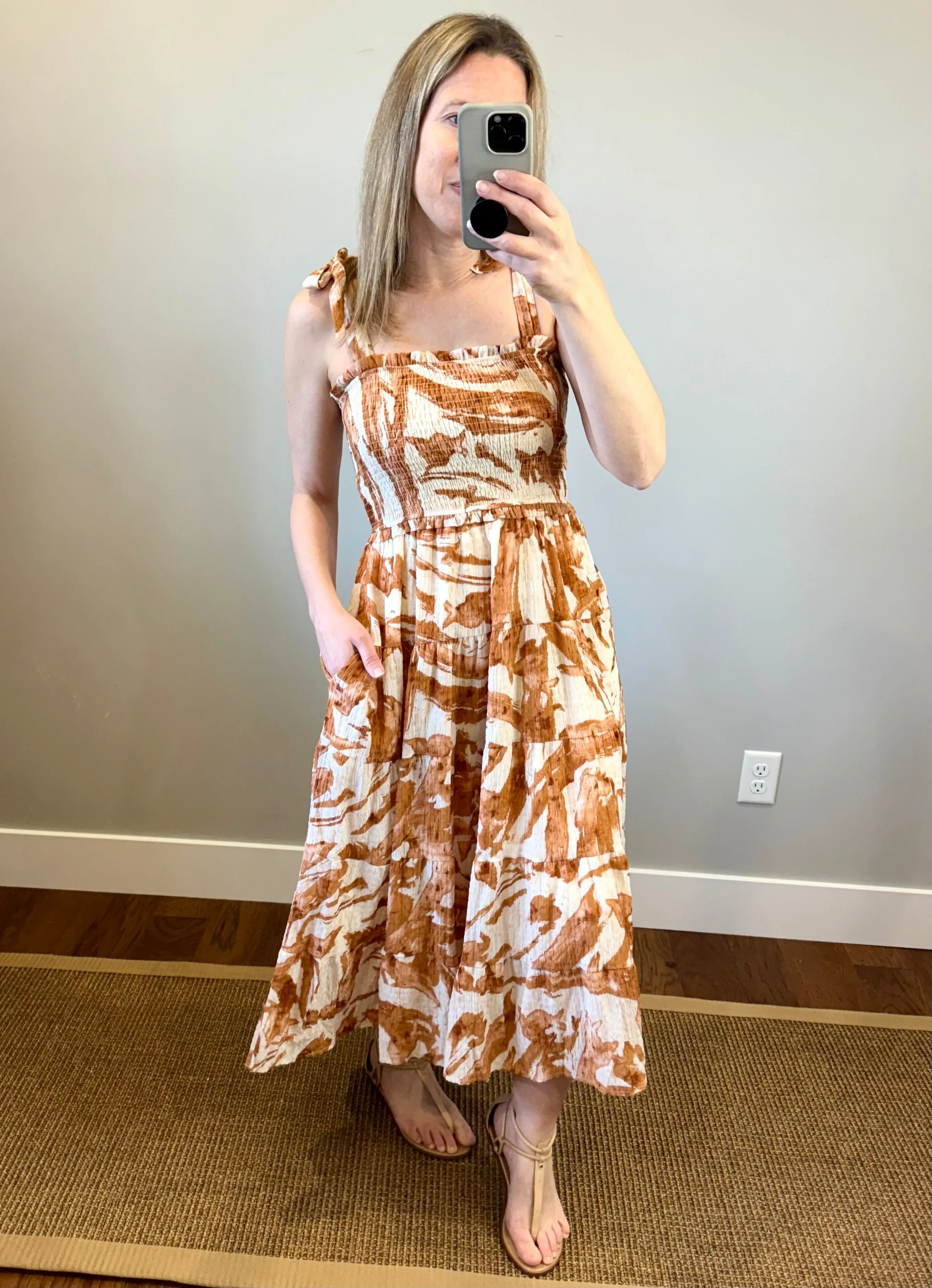 Sunday Stroll Tie Shoulder Smocked Midi Dress