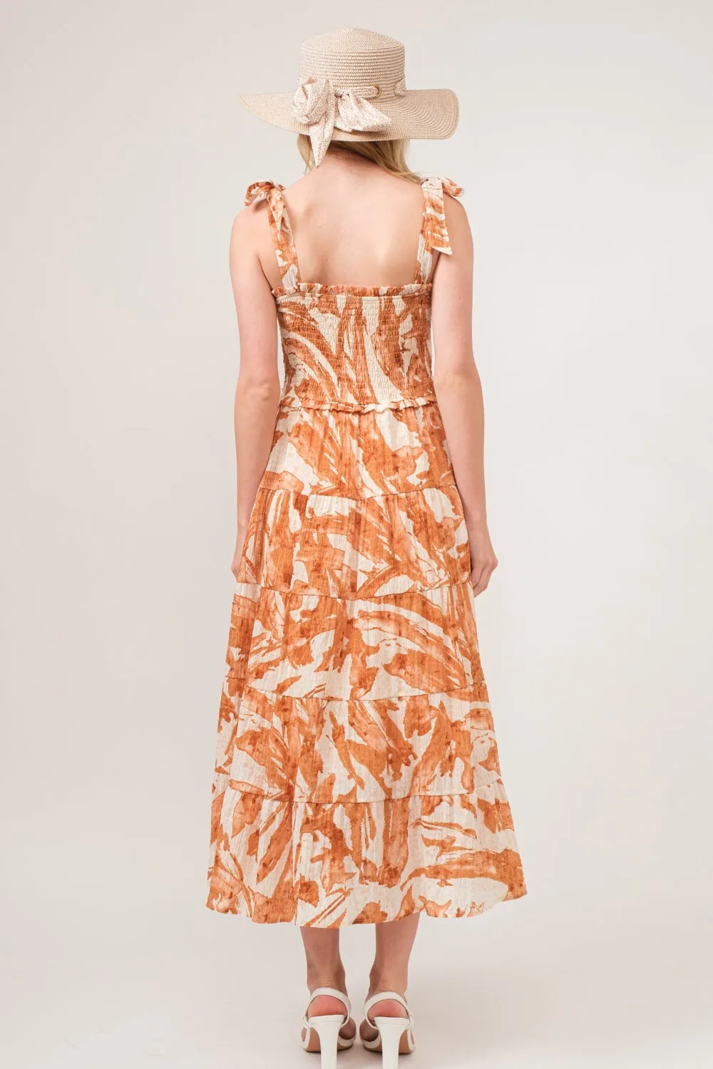 Sunday Stroll Tie Shoulder Smocked Midi Dress