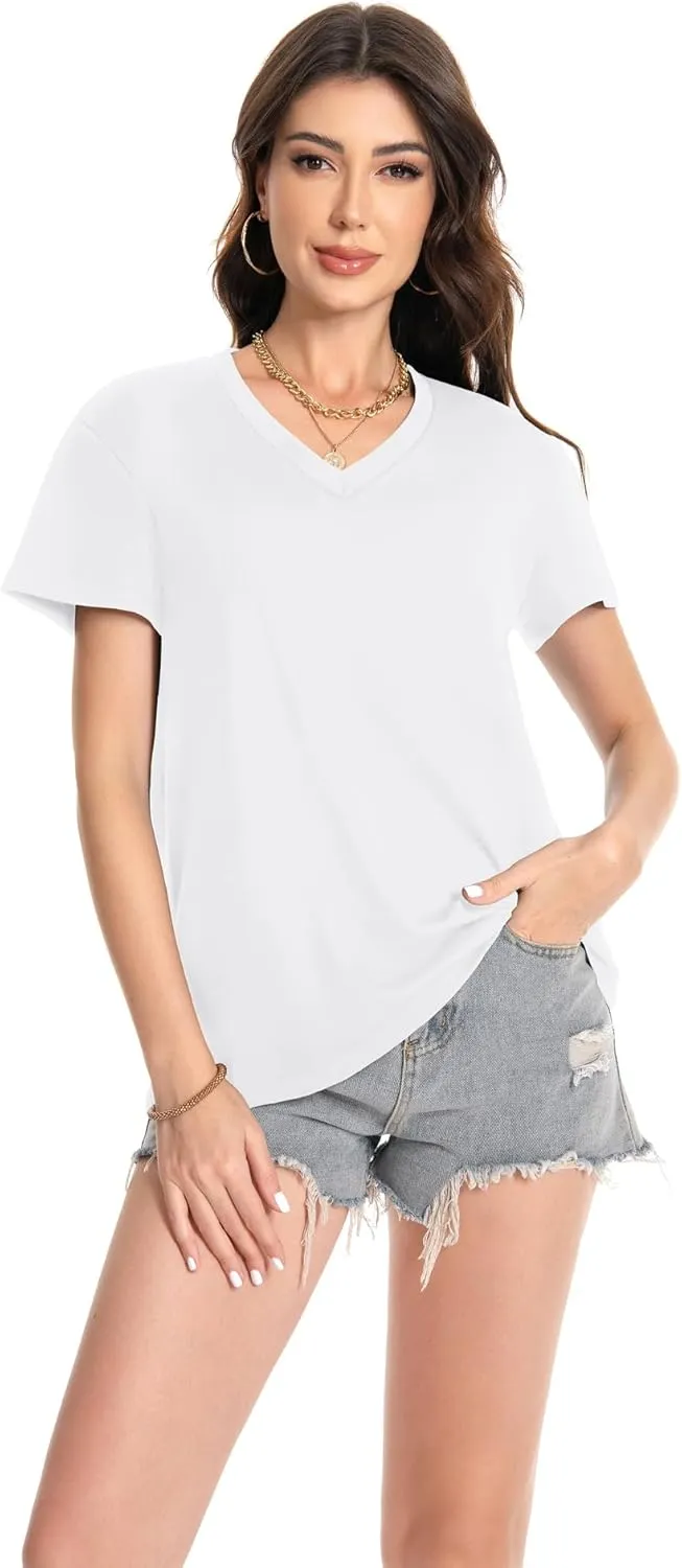 T Shirts for Women V Neck Short Sleeve Summer Casual Basic Tunic Tee Shirt