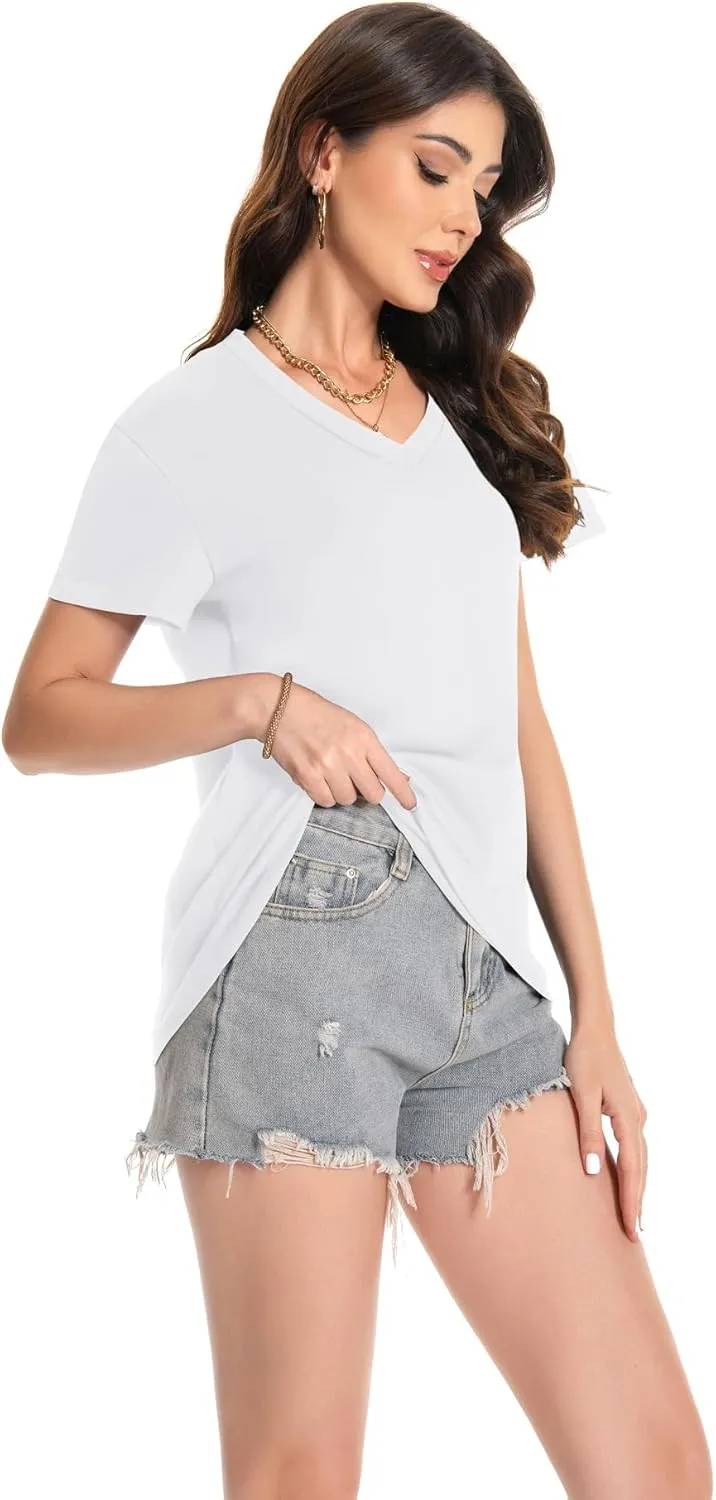 T Shirts for Women V Neck Short Sleeve Summer Casual Basic Tunic Tee Shirt