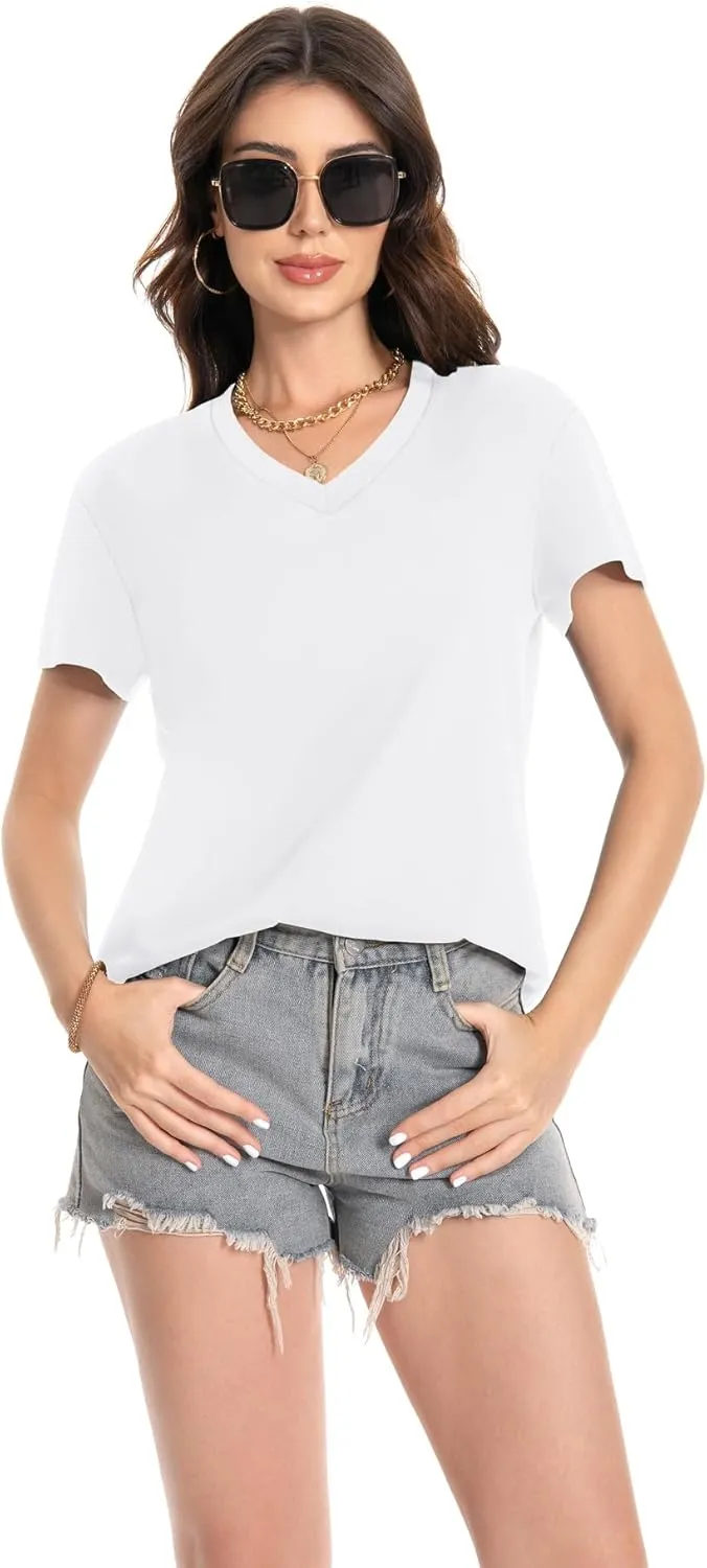 T Shirts for Women V Neck Short Sleeve Summer Casual Basic Tunic Tee Shirt