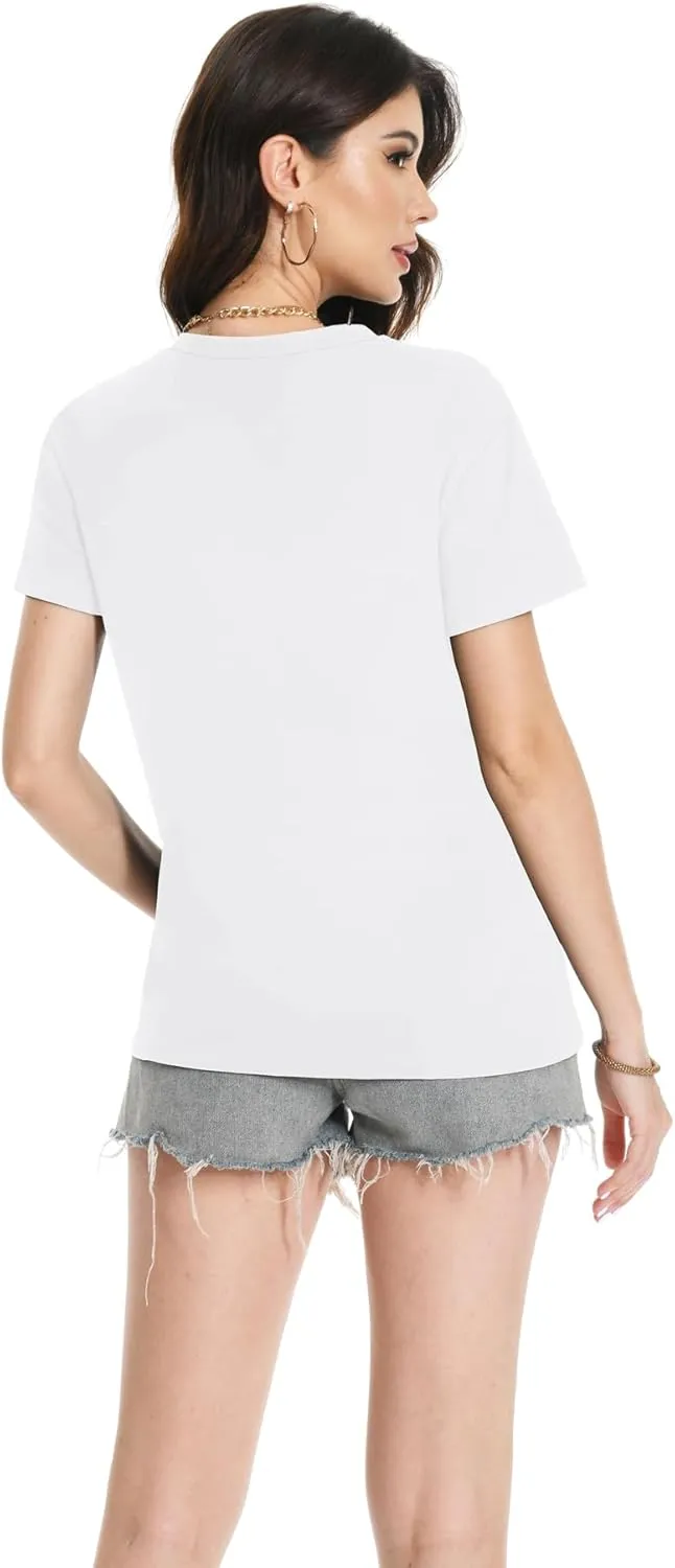 T Shirts for Women V Neck Short Sleeve Summer Casual Basic Tunic Tee Shirt