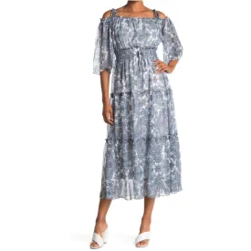 Taylor Women's Off The Shoulder Floral Print Chiffon Smocked Dress