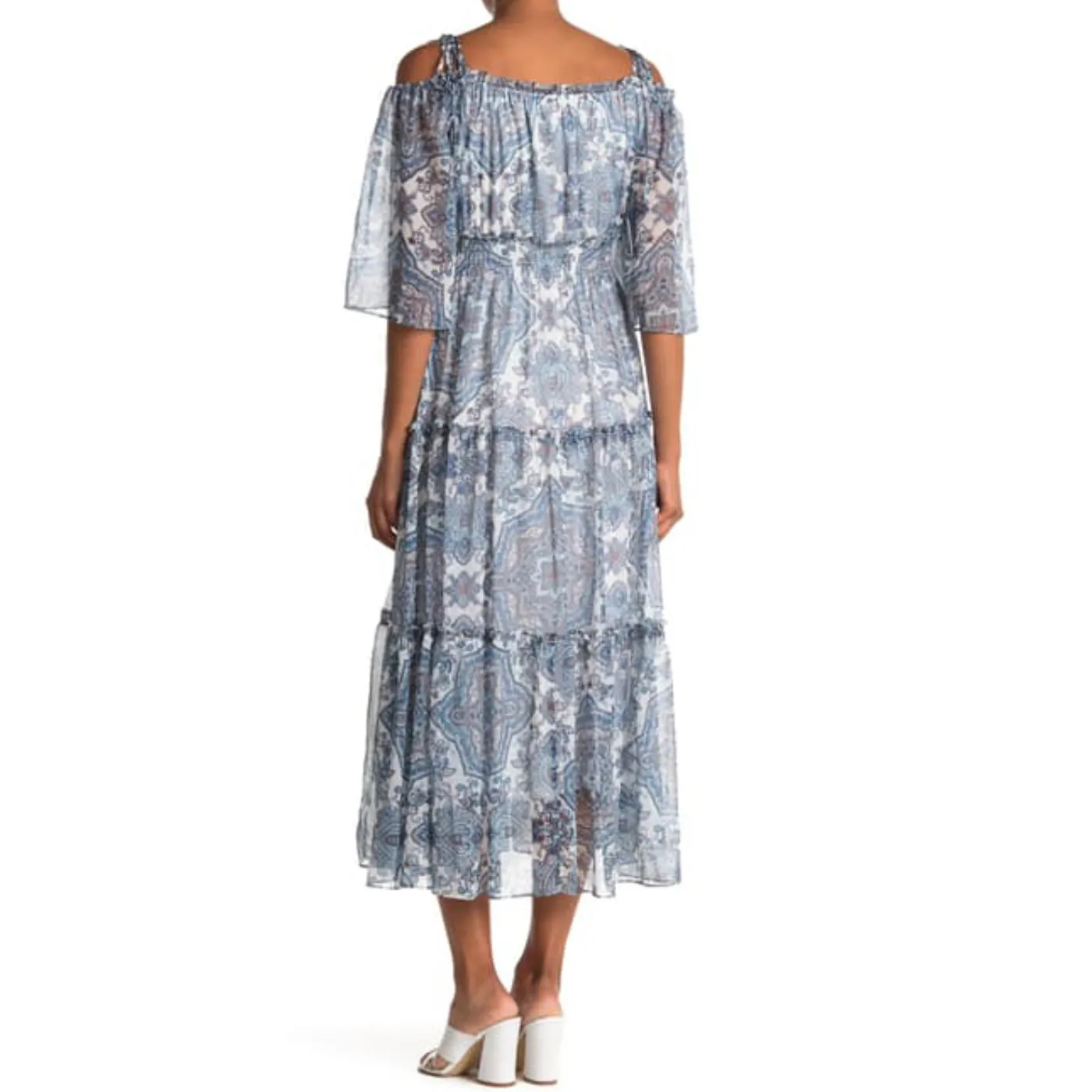 Taylor Women's Off The Shoulder Floral Print Chiffon Smocked Dress