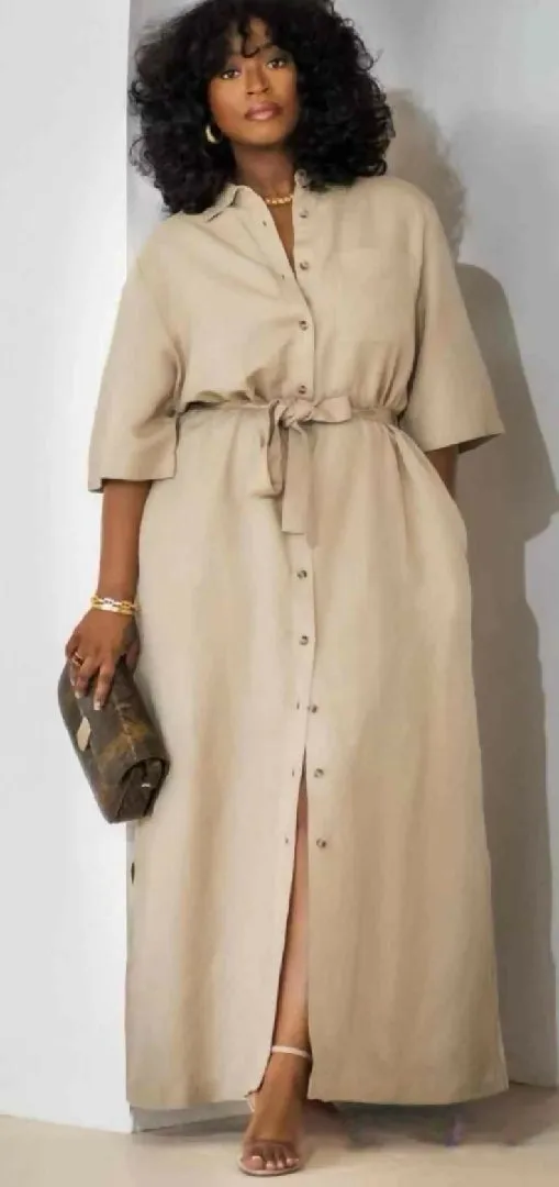 Turn Down Button Relaxed Shirt Dress