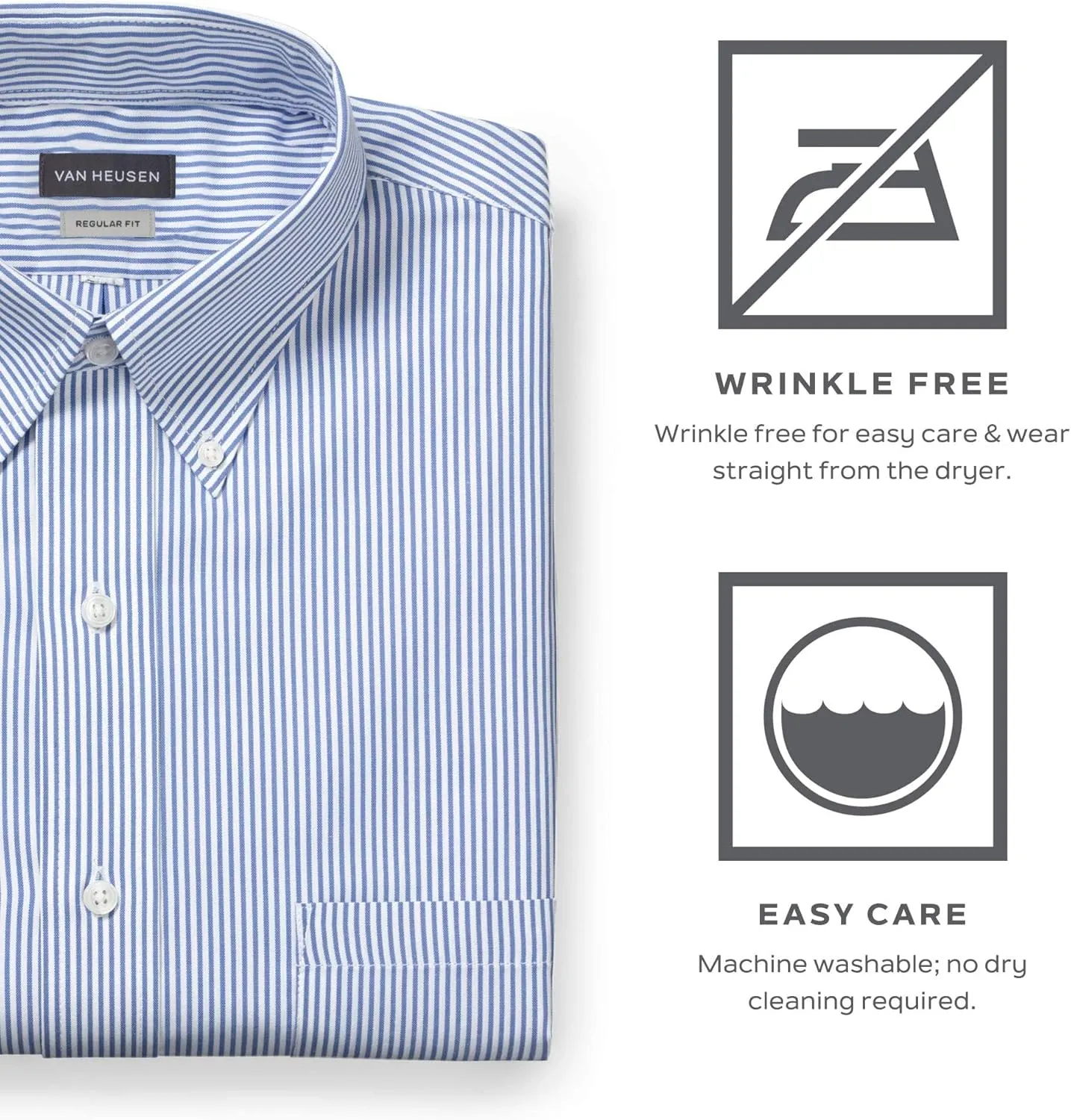 Van Heusen Men's Pinpoint Regular Fit Solid Button Down Collar Dress Shirt - Amazon Exclusive
