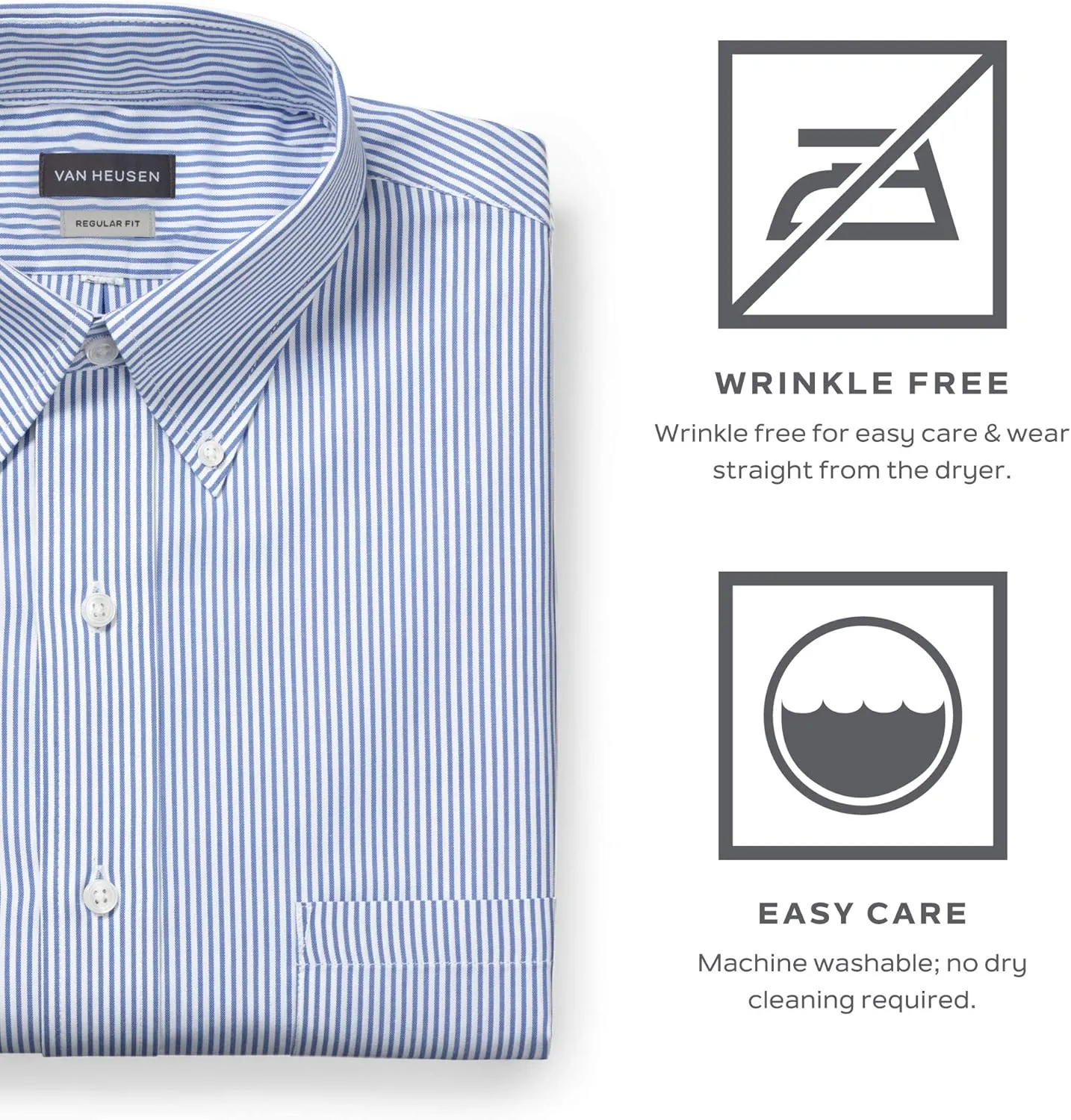 Van Heusen Men's Pinpoint Regular Fit Solid Button Down Collar Dress Shirt - Amazon Exclusive