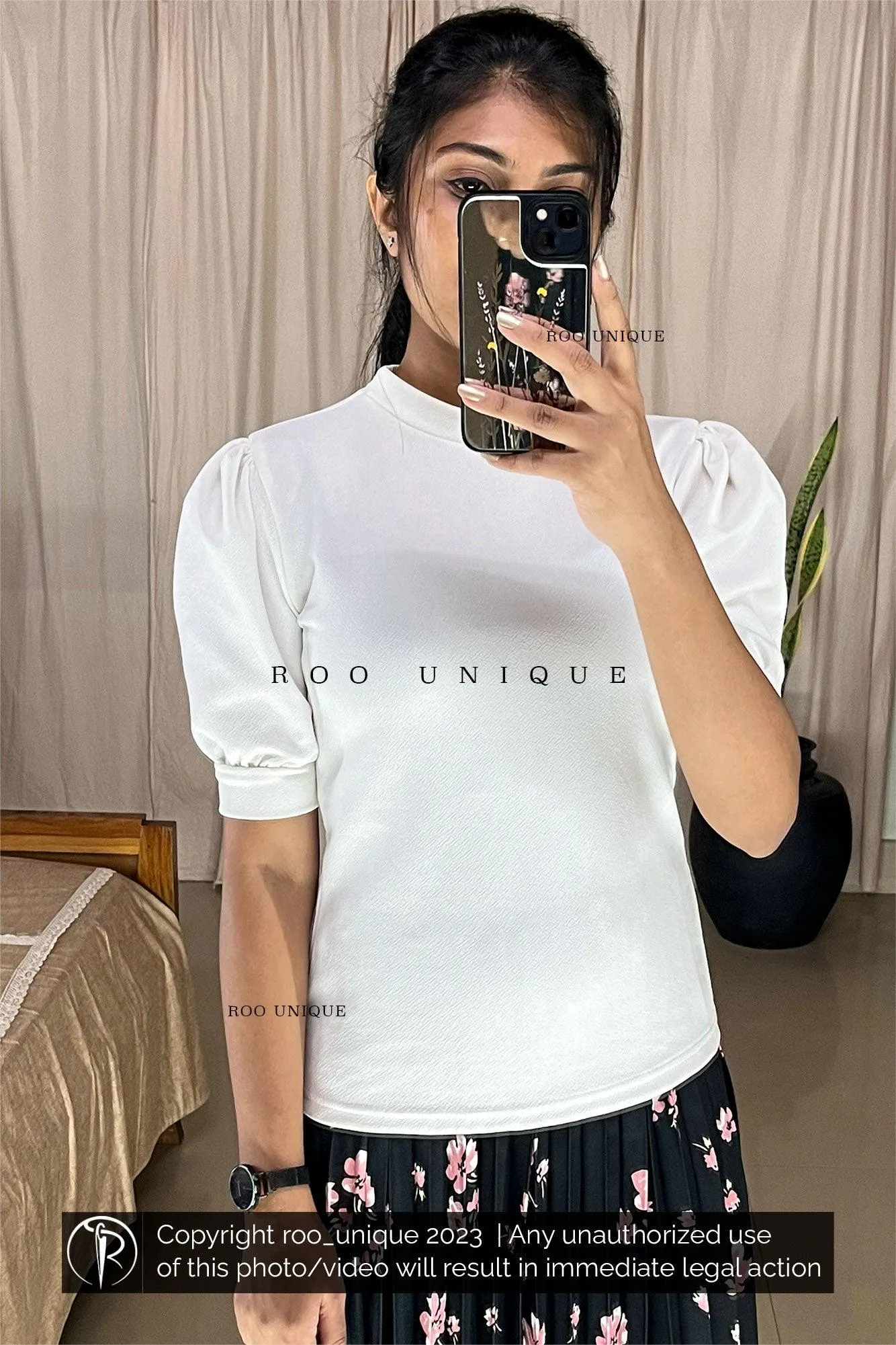 White Crew Neck Puff Sleeves Top Only