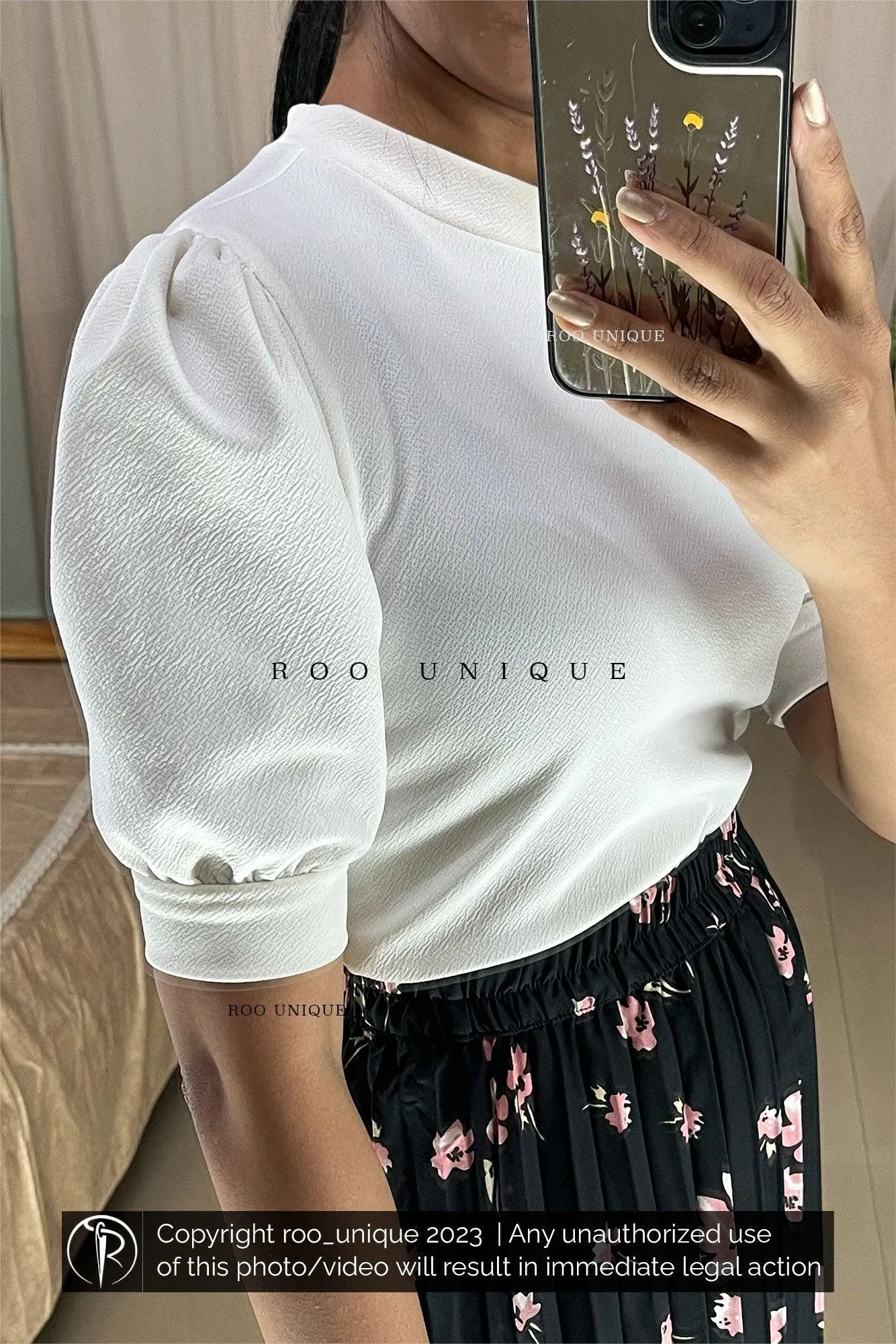 White Crew Neck Puff Sleeves Top Only