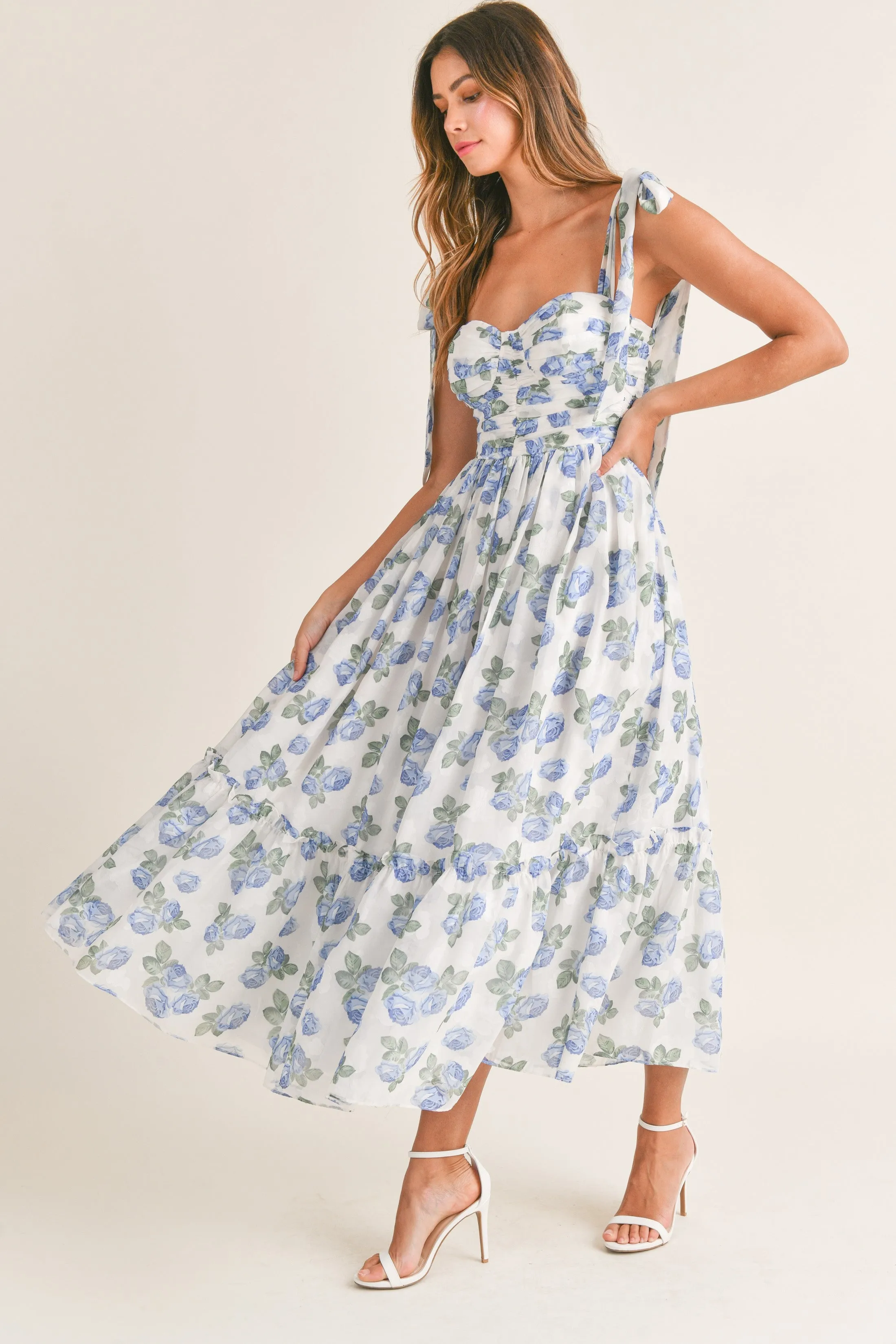 Winnie Flowy Blue Floral Sweetheart Maxi Dress
