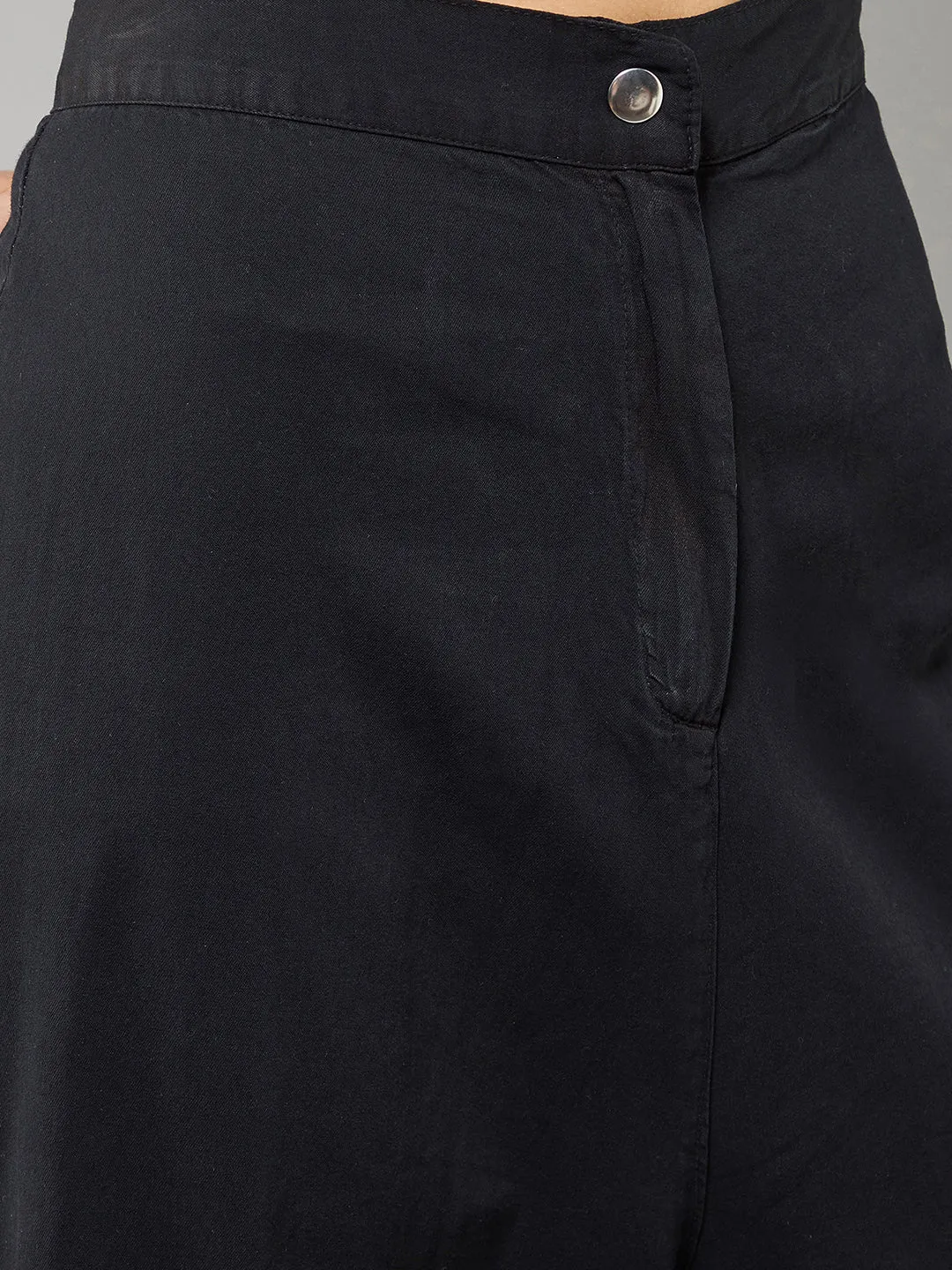 Women's Black Wide-Leg High Rise Light Weight Light Weight Culottes Pants