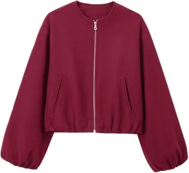 Womens Cropped Bomber Jacket Casual Zip Up Varsity Jackets Trendy Outwear Coats with Welt Pockets