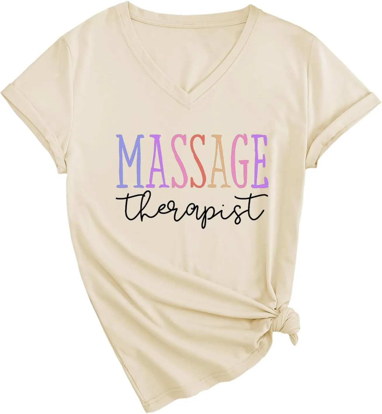 Womens V Neck Funny Massage Therapist T-Shirt Massage Therapy Graphic Tees Casual Summer Printed Short Sleeve Tops