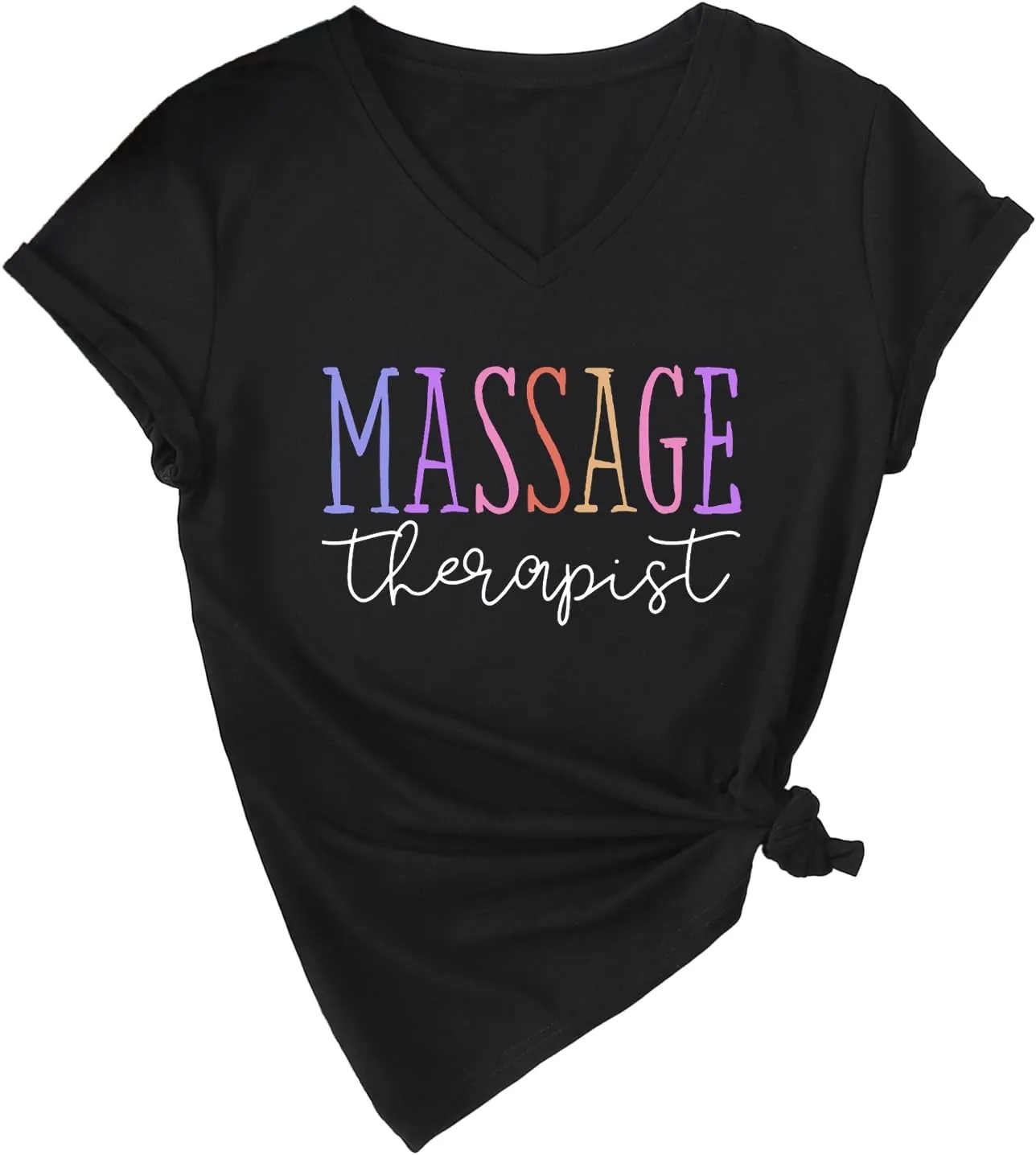 Womens V Neck Funny Massage Therapist T-Shirt Massage Therapy Graphic Tees Casual Summer Printed Short Sleeve Tops
