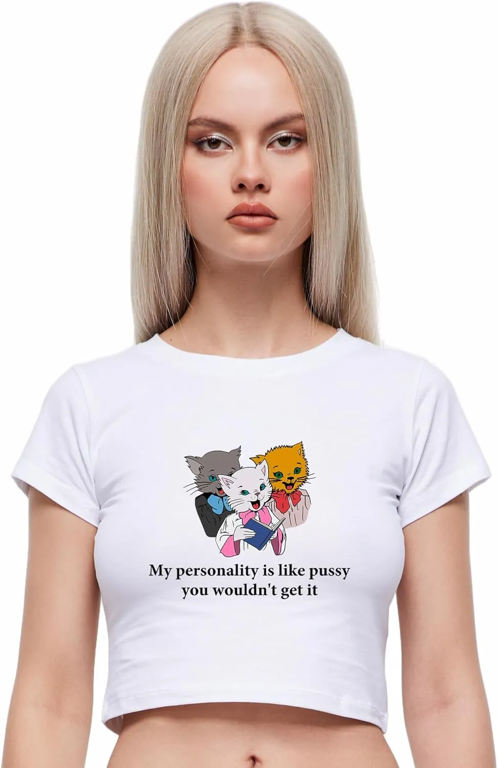 Y2K Graphic Tees for Women - Personality Like Cat Funny Short Sleeve Crew Neck Crop Tops Going Out Top T-Shirt